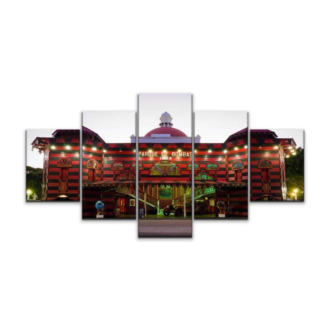Skipvelo Ponce Puerto Rico Night Wall Art - 5 Piece Canvas Prints Set of Bomba Park Paintings, Framed Home Decor for Living Room & Bedroom