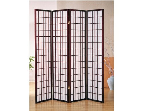 4 Panel Cherry Finish Room Divider Shoji Screen - Elegant Japanese Style Folding Partition for Home, Office & Event Decor