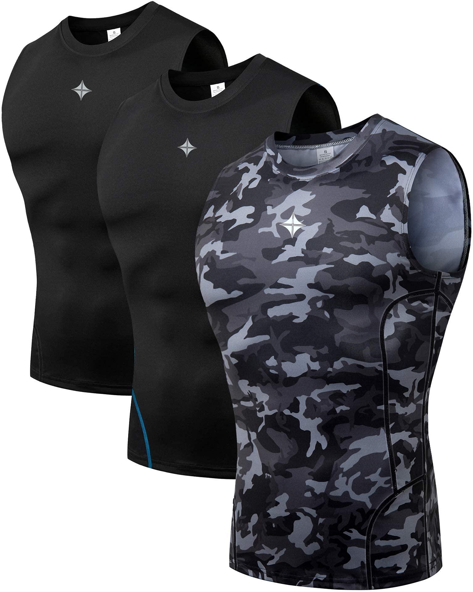 Milin Naco Men's Sleeveless Compression Shirts - UPF 50+ Dry Fit Workout Undershirts & Rash Guard for Gym, Running & Outdoor Sports