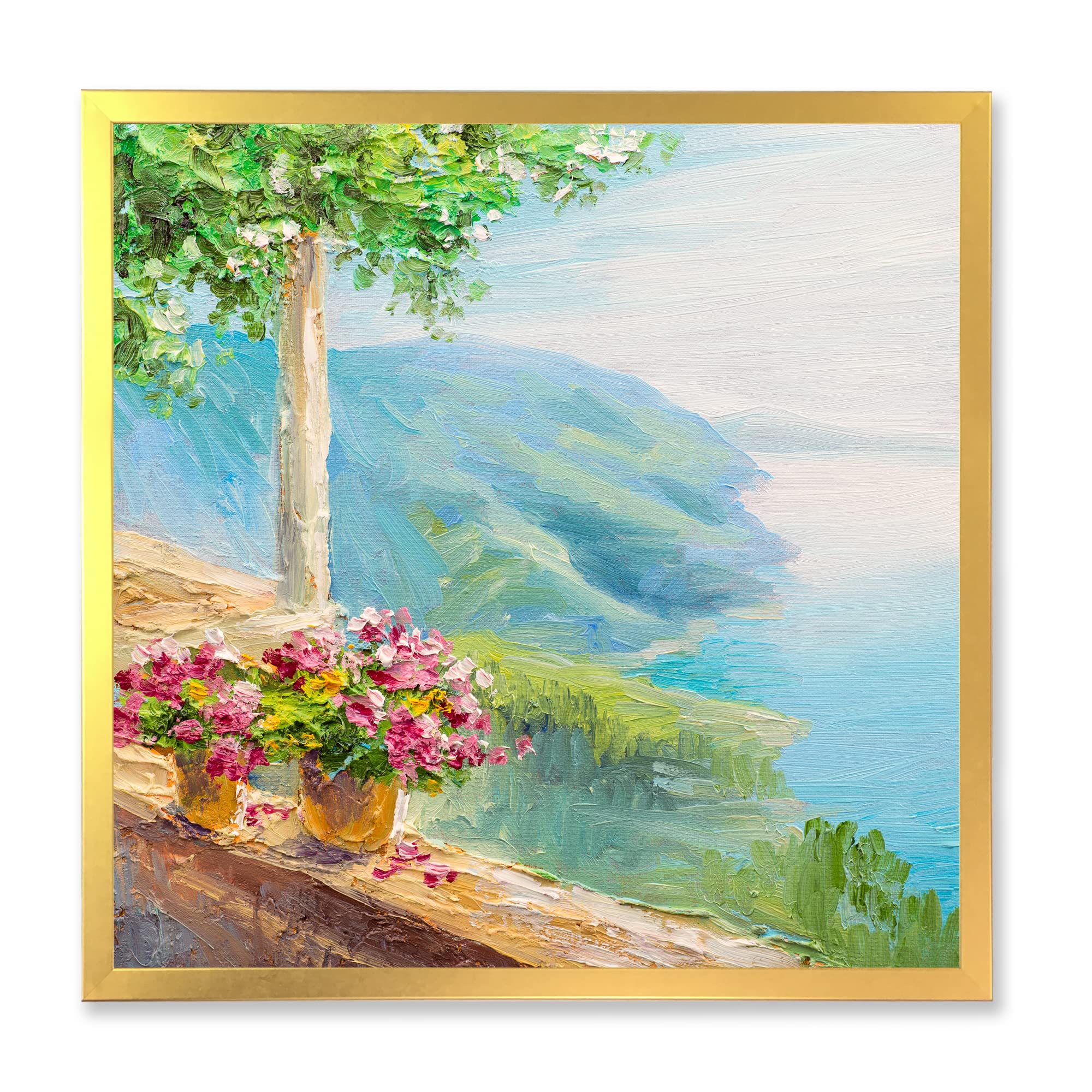 DesignQ Coastal Framed Wall Art - Nautical Beach House Decor with Colorful Flowers - Perfect for Living Room, Bedroom & Beach House Decor