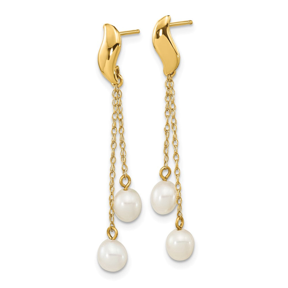 4-5mm White Freshwater Cultured Pearl Dangle Earrings in Gold - XF677E | Elegant Pearl Jewelry for Women, Perfect for Weddings, Parties & Special Occasions