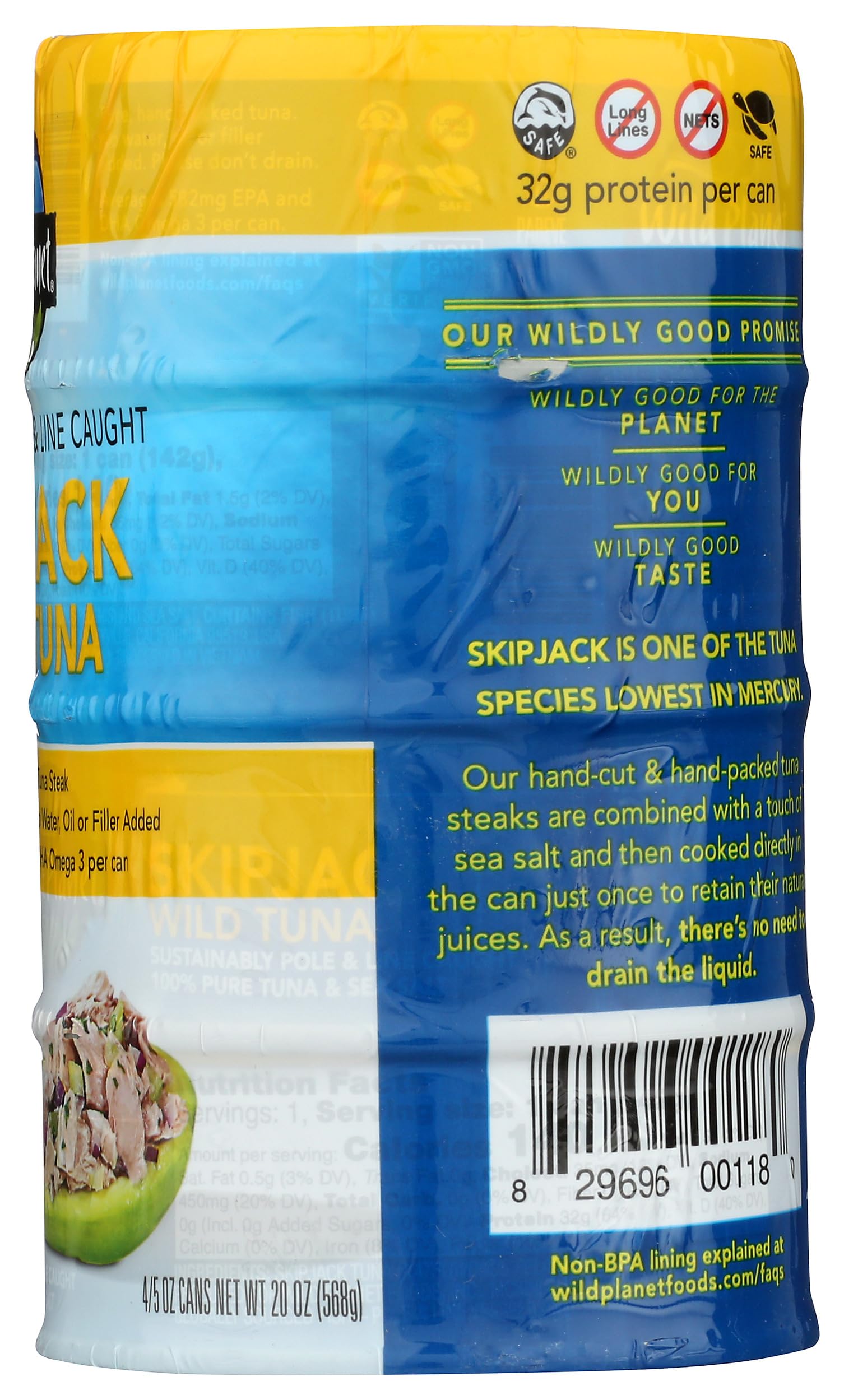 Wild Planet Skipjack Tuna, 20 Ounce (Pack of 4) - Wild Caught, Sustainably Sourced, High Protein Canned Tuna for Salads, Sandwiches & Healthy Meals