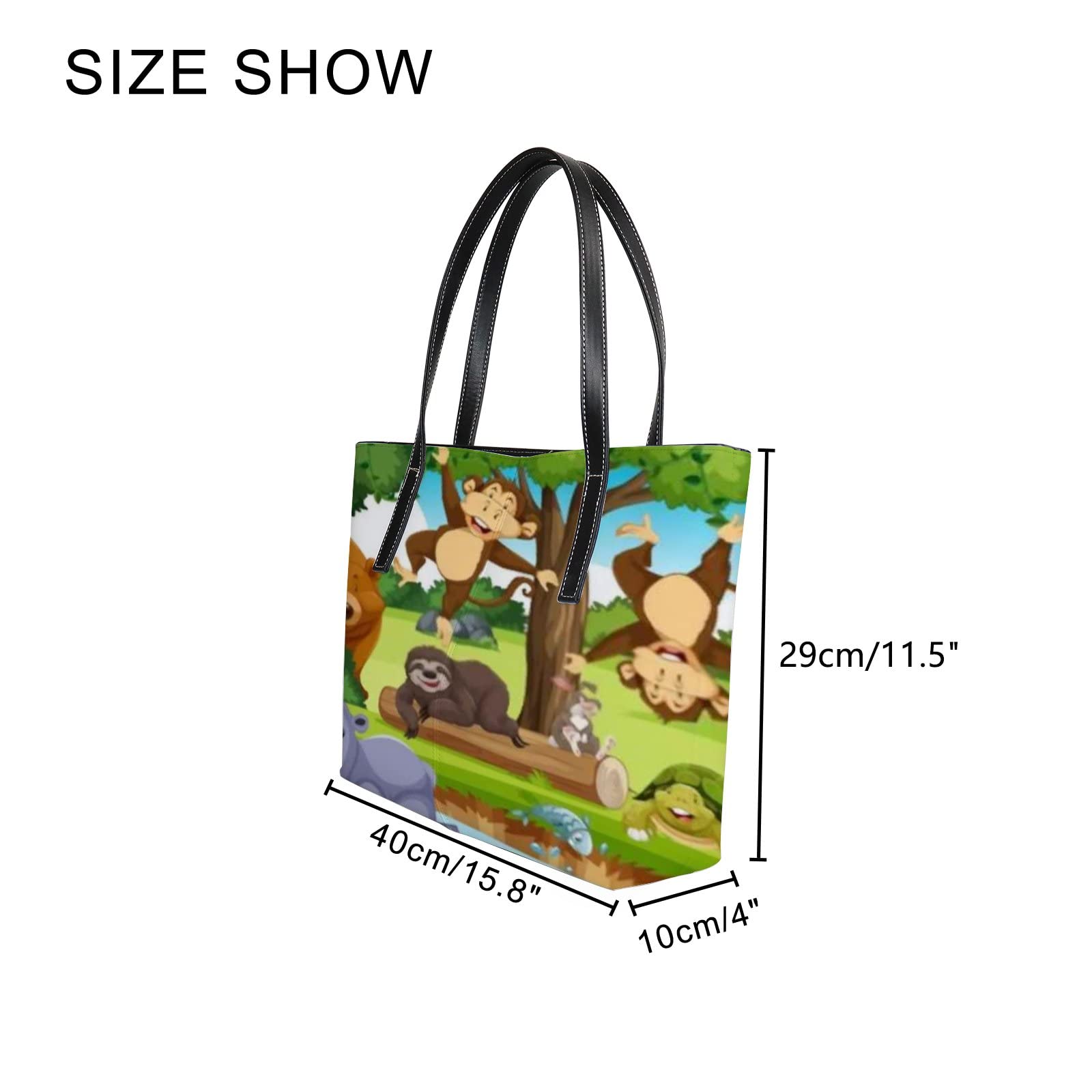 Stylish Green Jungle Animal Print Leather Tote Bag for Women - Cute Cartoon Kawaii Crossbody Handbag with Zipper | Perfect for Work, Travel & Daily Use