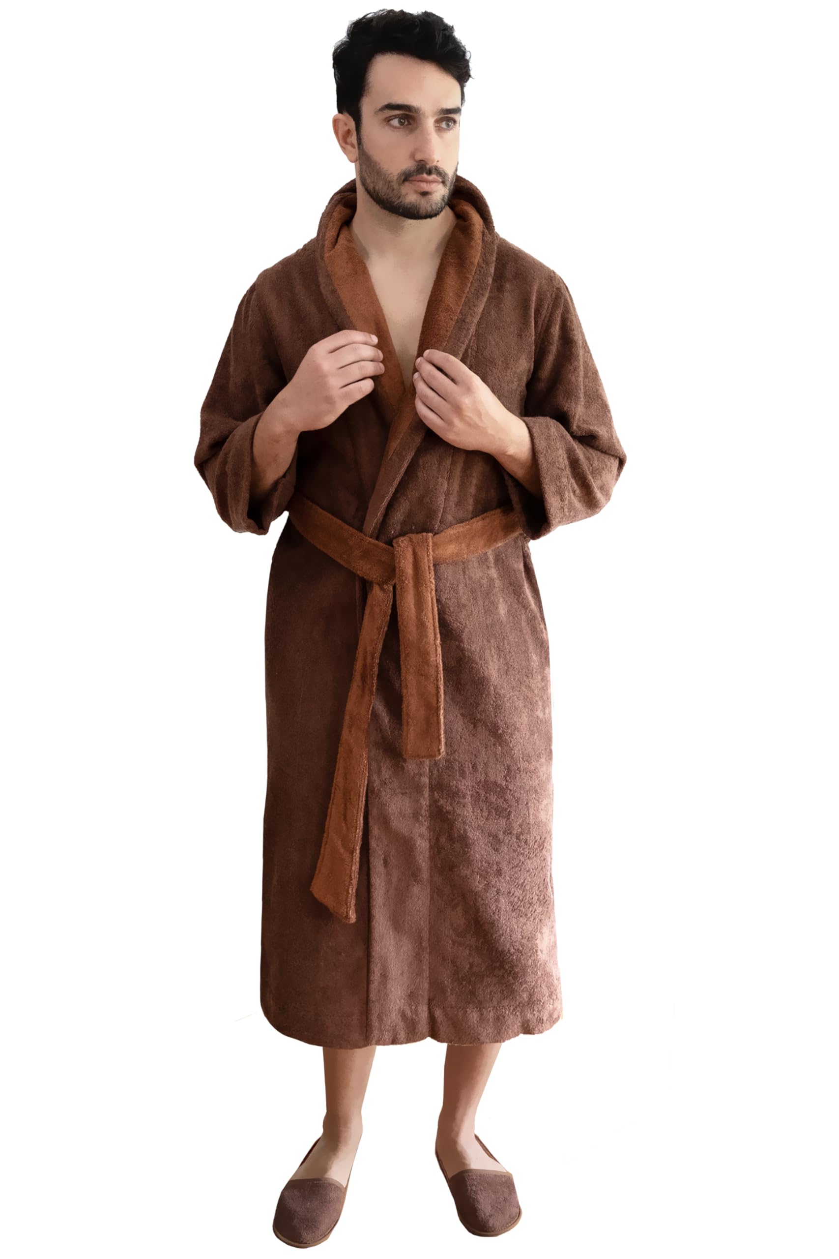 Premium Cotton Modal Bath Robes & Slippers Set - Chocolate & Golden Brown | Ultra Soft & Absorbent | Made in Europe | Perfect for Spa, Hotel & Home Relaxation