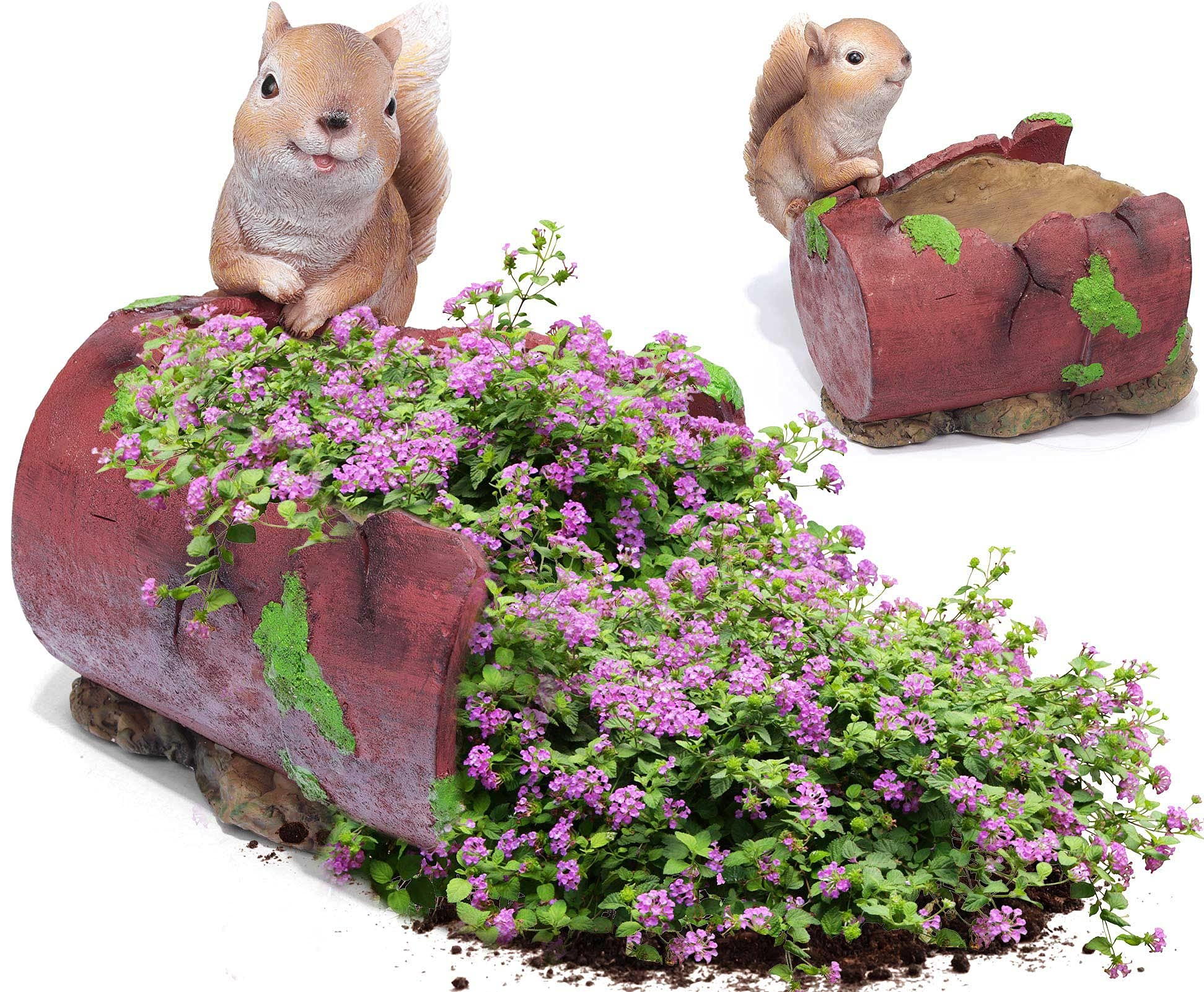 Spilled Succulent Planter Pot - Outdoor Garden Flower Pot with Squirrel Sculpture for Patio, Yard & Balcony | Unique Gardening Gifts for Christmas & Home Decor | Perfect for Succulent Plants, Herbs & Small Flowers