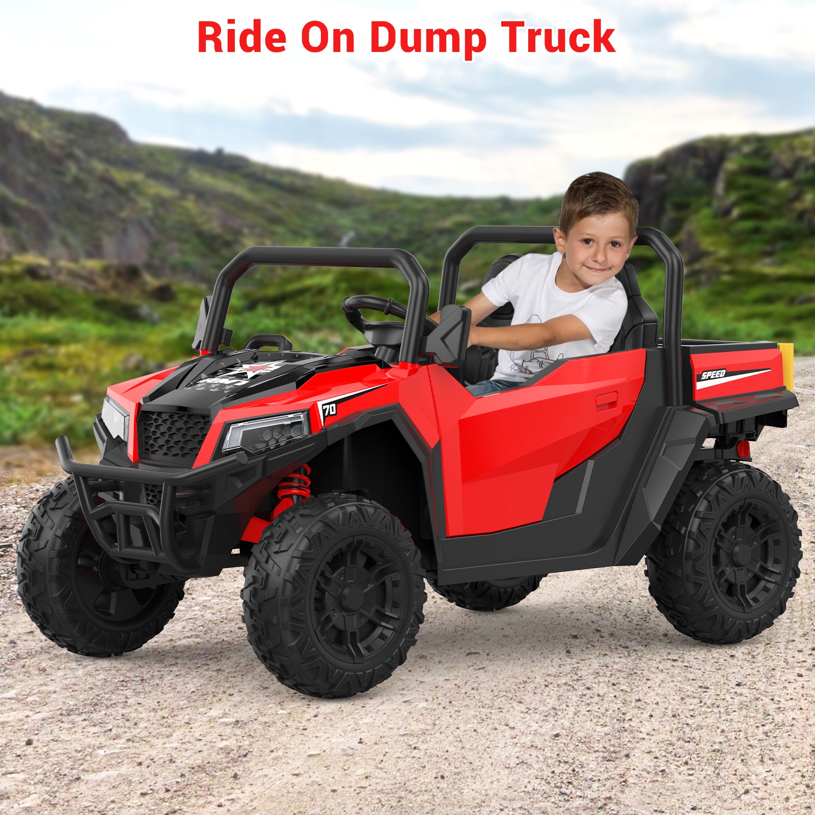 GARVEE 24V Electric Ride On Dump Truck for Kids Ages 6-12 | 4x4 Remote Control Toy Car with Shovel, Bluetooth Music & LED Lights | Outdoor Play, Construction Pretend Play, Birthday Gift for Boys & Girls