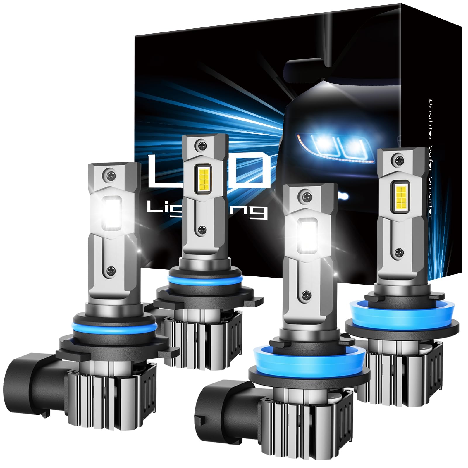 H11 9005 LED Bulbs 60W 16000LM Super Bright Cool White Fog Lights - Plug & Play, Pack of 4 - Perfect for Off-Roading, Night Driving & Vehicle Safety Enhancement