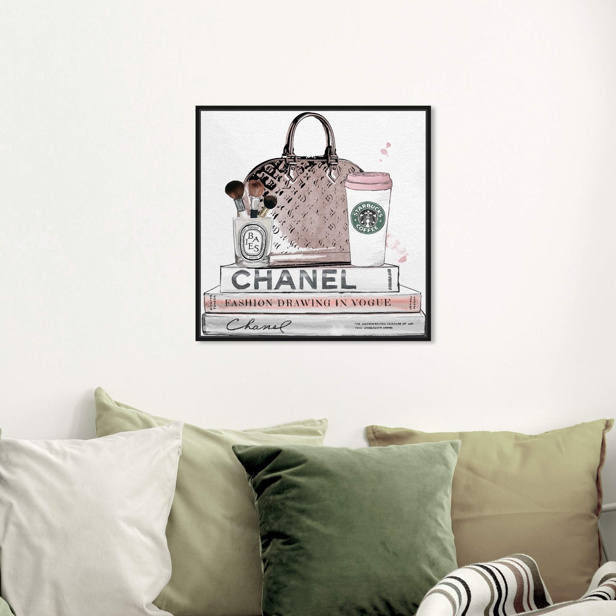Blush and Make Up Brush Framed Wall Art Canvas Print - Fashion Glam Decor for Women's Bedroom, Living Room & Salon