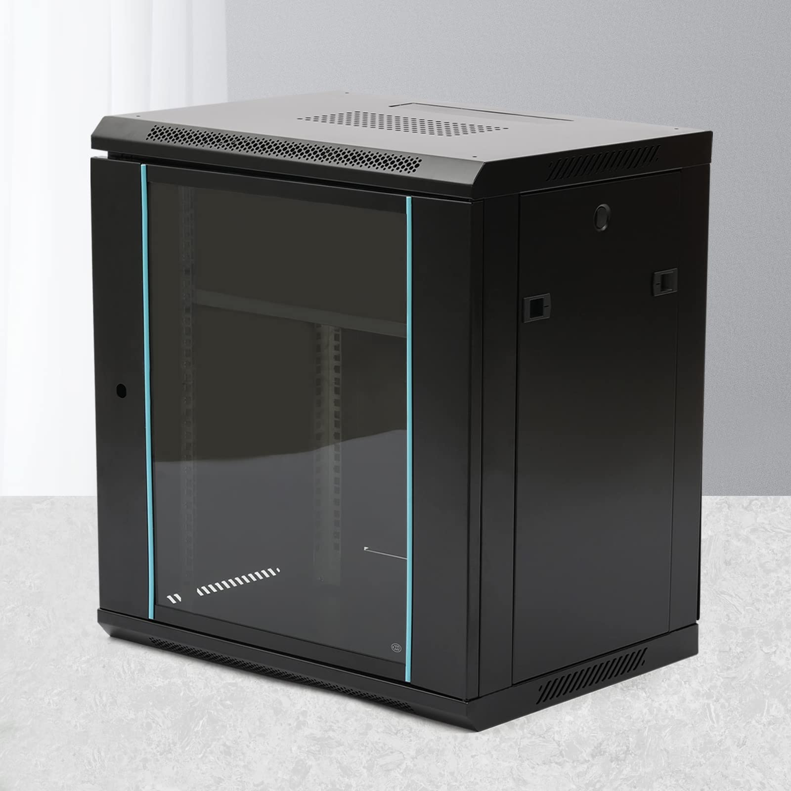 12U 19 Inch Wall Mount Network Rack Cabinet - 450mm Deep Black Server Rack with Tempered Glass Door & Ventilation for IT Equipment - Perfect for Home Office, Data Center, and Network Closet Organization