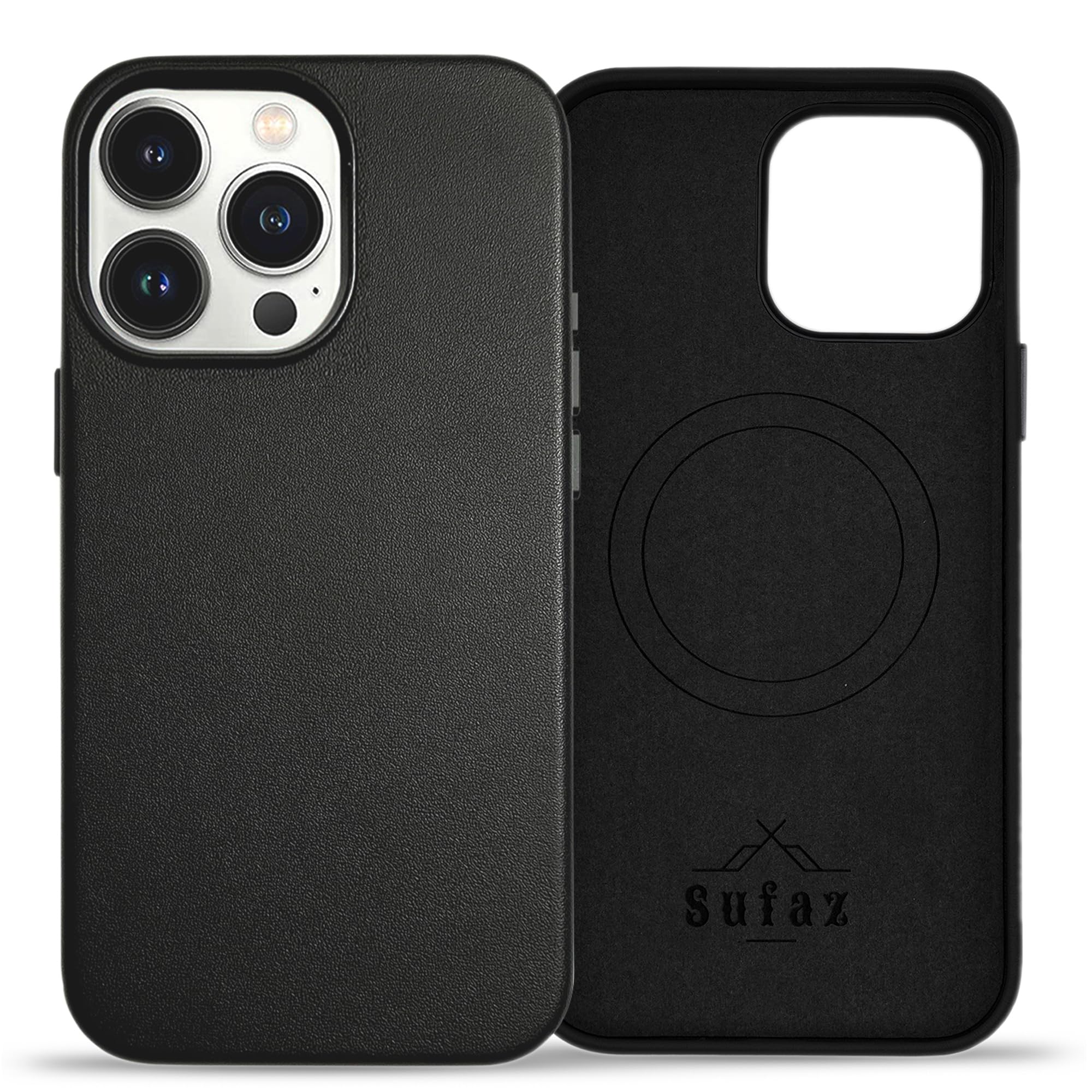 Premium Genuine Leather Case for Apple iPhone 15 Pro Max - Magnetic Charging Support, Shockproof Slim Design with Strong Built-in Magnets & Scratch-Resistant Microfiber Lining (Black) - Perfect for Daily Use, Travel & Business Professionals