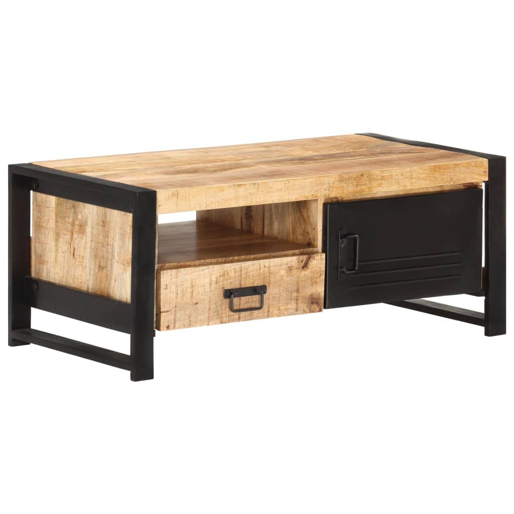 vidaXL Solid Wood Mango Coffee Table with Metal Legs & Storage Drawer - Modern End Table, Sofa Table for Living Room, Farmhouse Decor | Perfect for Home Office, Lounge & Small Space Furniture