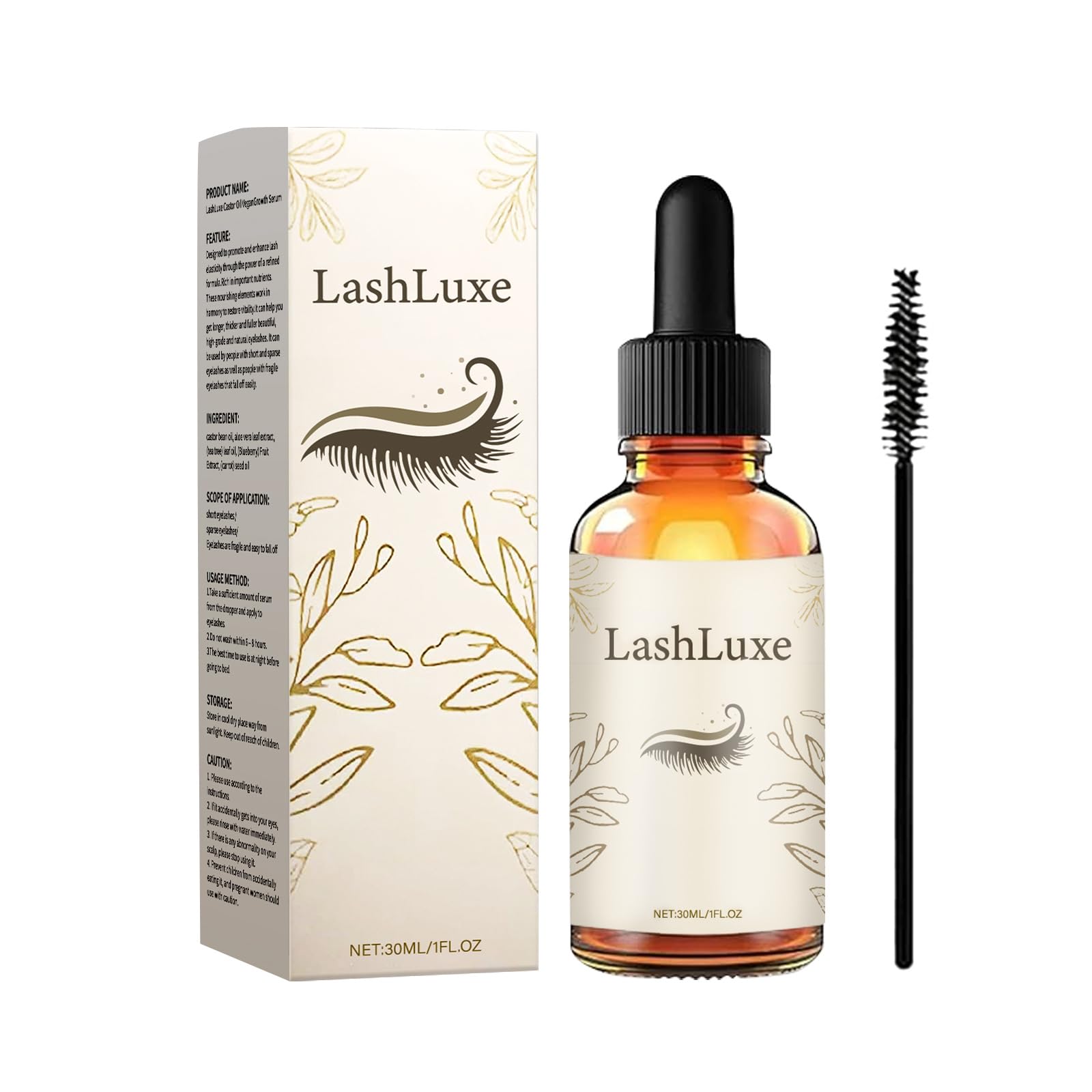 LashLuxe Vegan Castor Oil Eyelash Growth Serum - Natural Lash Enhancer for Fuller, Longer Lashes | Cruelty-Free & Organic Formula | Perfect for Nighttime Lash Care & Daily Beauty Routine
