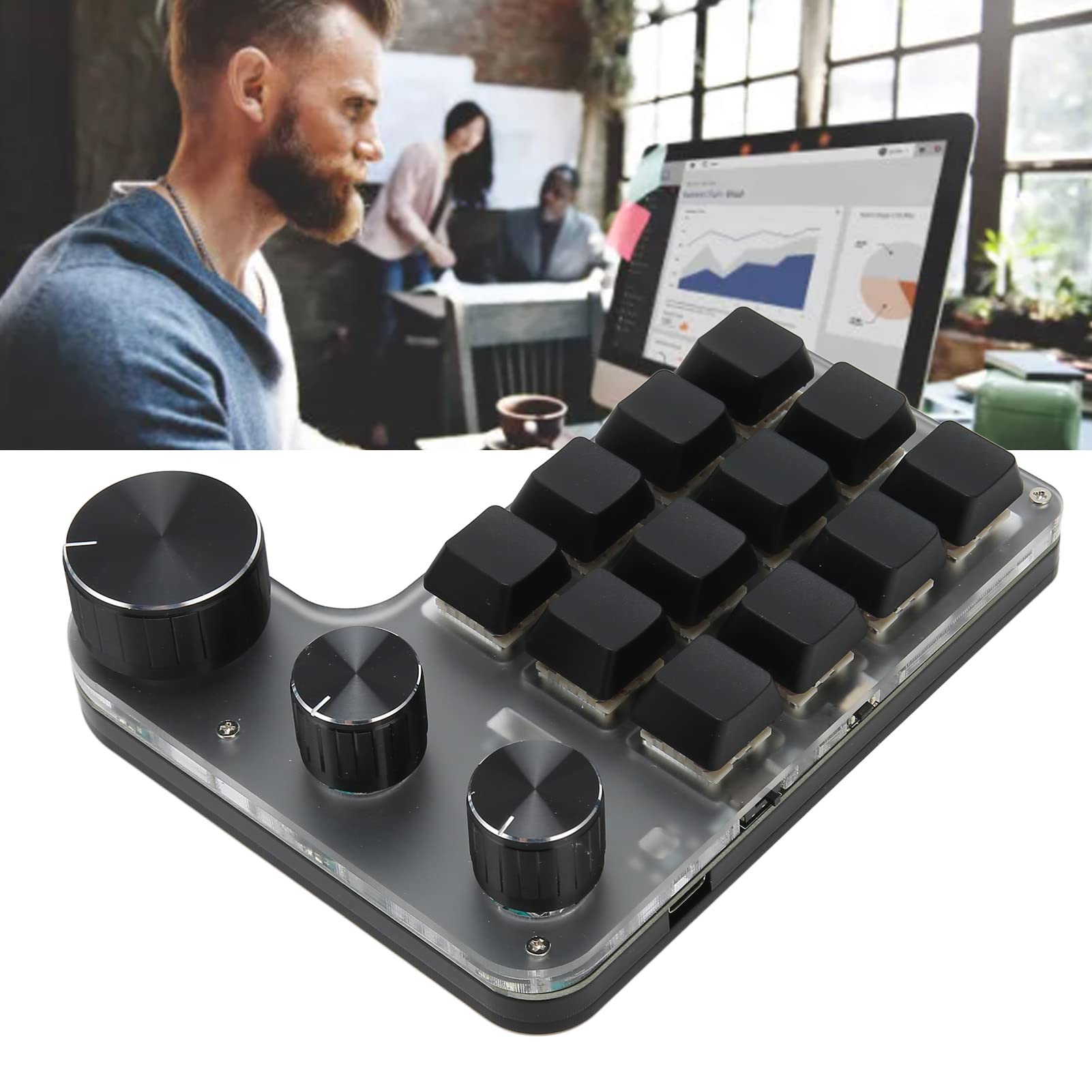 One-Handed Macro Mechanical Keyboard - 12 Key USB RGB Gaming Keyboard with 3 Programmable Knobs | Wired OSU Keypad for PC, Video Games & Portable Office Use | Perfect for Esports, Programming & Compact Workspaces