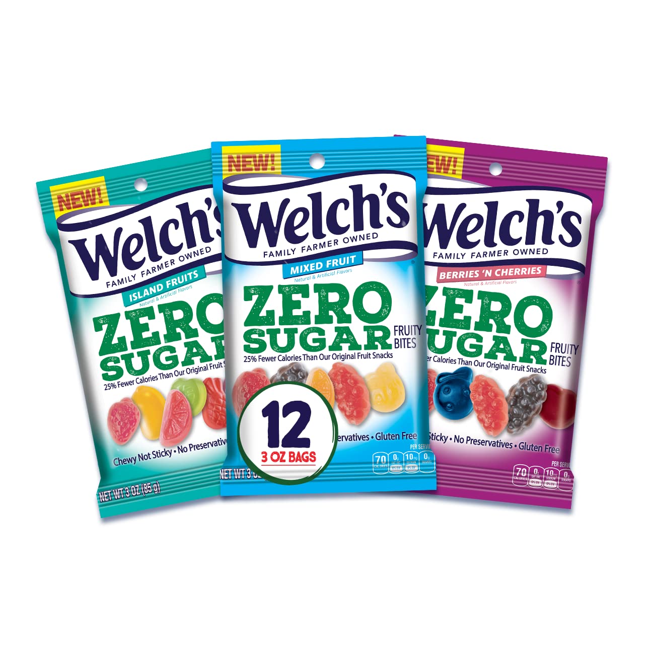 Welch's Zero Sugar Fruit Snacks - Mixed Berries & Cherries for Kids Lunch & Travel