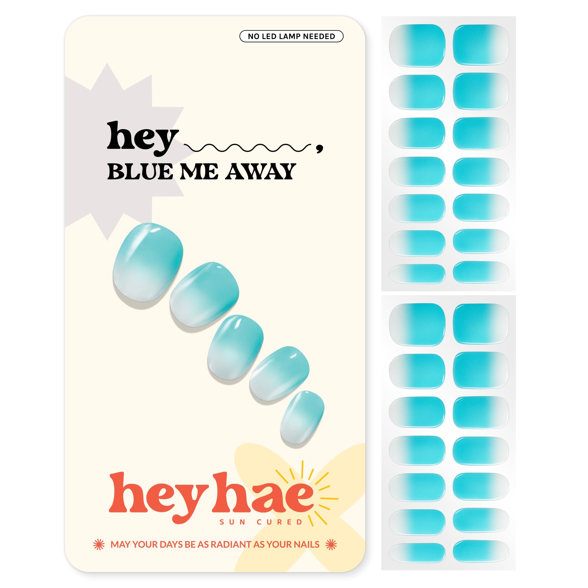 Premium Semi-Cured Gel Nail Strips Kit - Spring Nail Art Designs, No LED Lamp Needed, Easy to Apply & Remove, Includes 28 Strips, Prep Pad, Nail File & Wooden Stick - Hey, Blue Me Away - Perfect for Home Manicures, Parties & Gifts