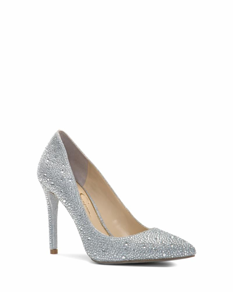 Jessica Simpson Women's Pembe_B Silver M Sandals - Comfortable & Stylish Open-Toe Heels for Casual Outings, Parties & Date Nights