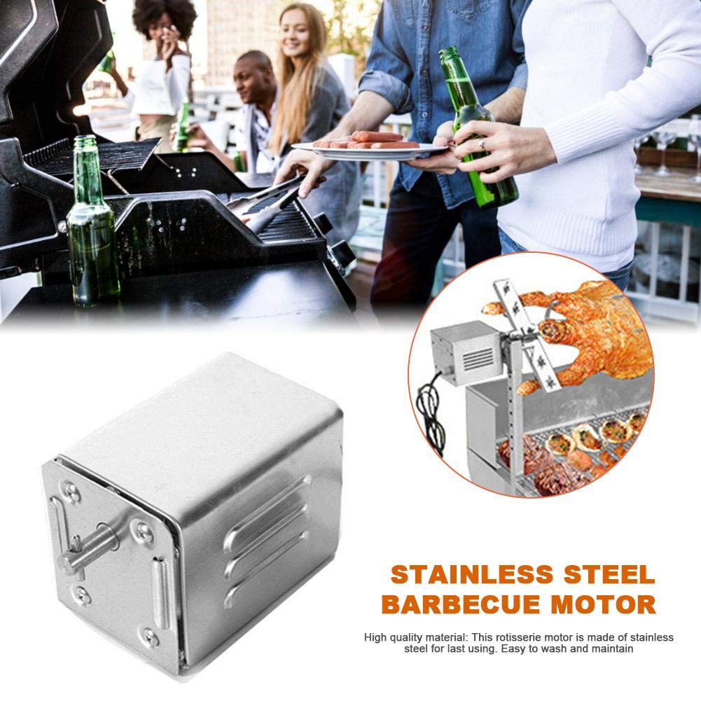 Stainless Steel Electric Rotisserie Motor for BBQ Grill - 15W, 40kg/90lb Load Capacity, T-Bar Drive Shaft - Perfect for Rotating Pig, Lamb, Chicken, Goat on Charcoal Grill - Ideal for Backyard Barbecues, Camping, and Outdoor Cooking Parties