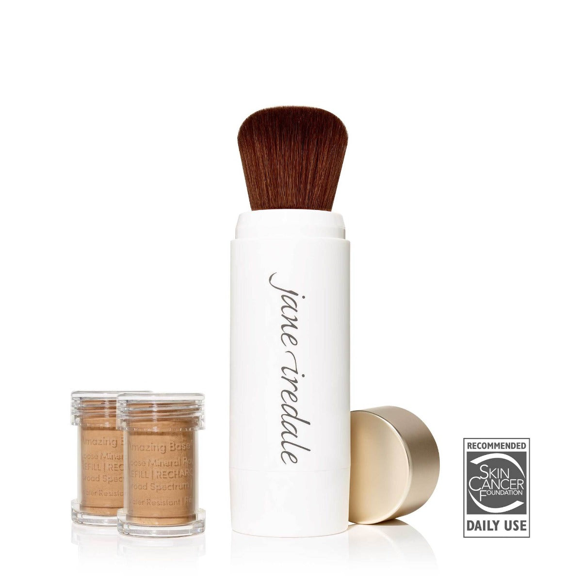 Jane Iredale Amazing Base Refillable Mineral Powder Brush with SPF 20/15 - Buildable Coverage for Flawless Makeup Application, Perfect for On-the-Go Touch Ups & Daily Sun Protection
