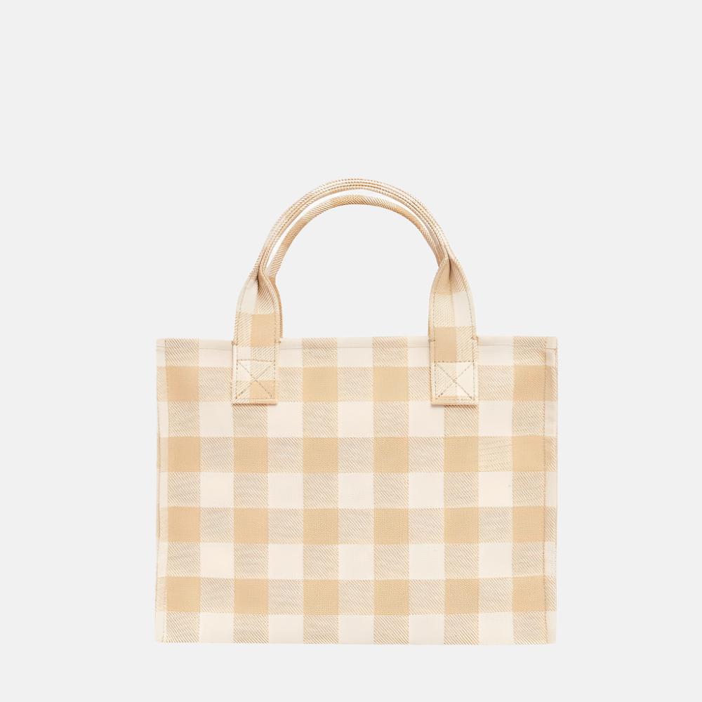 Stylish Small Structured Tote Bag in Almond Gingham - Perfect for Work, Shopping & Everyday Use