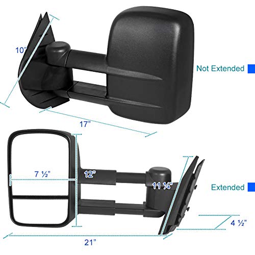 Spec-D Power Towing Mirrors for Trucks & SUVs - Heated, Power-Adjustable, Smoked Lens - Perfect for Towing Trailers, Boats & RVs