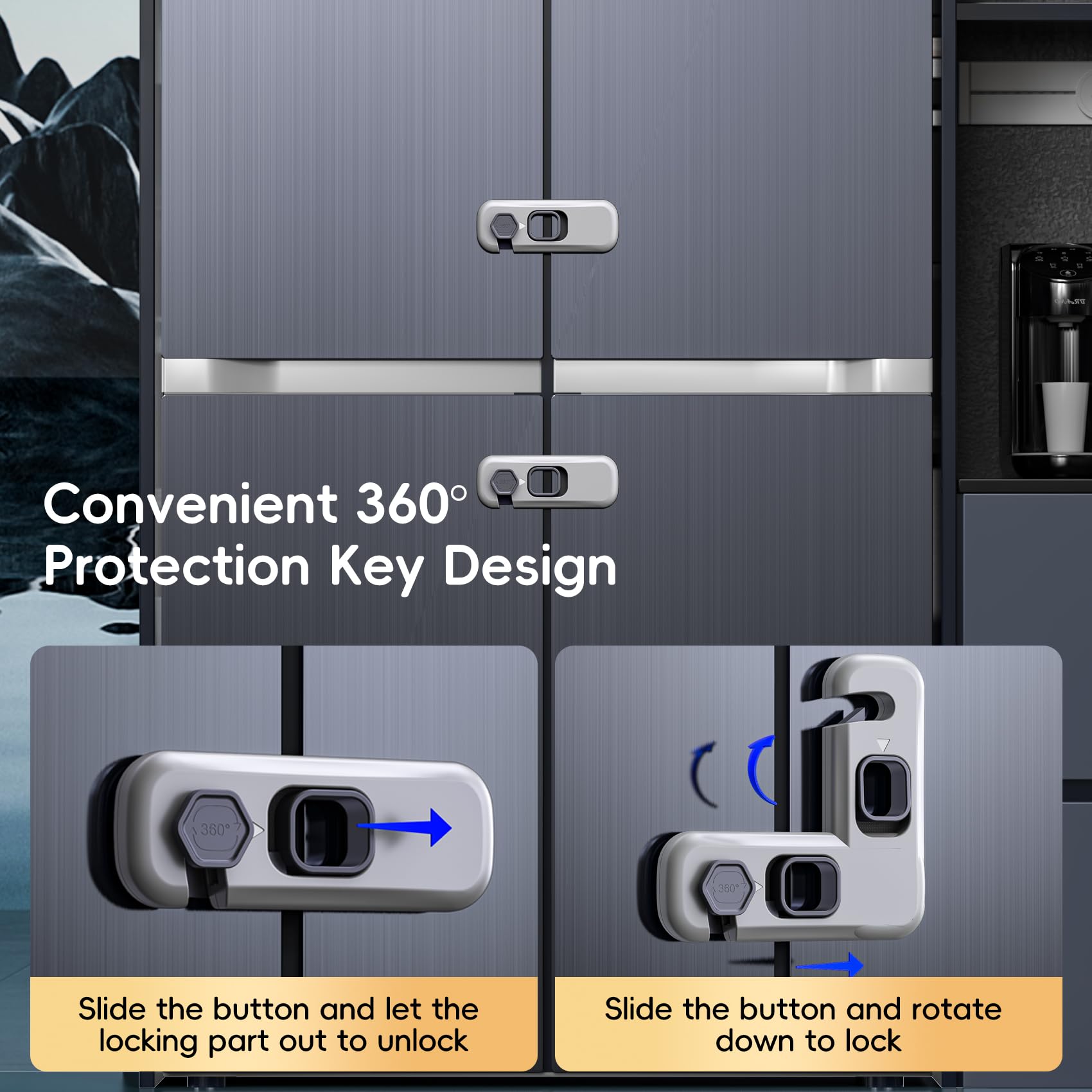 5 Pack Child Proof Refrigerator Lock - Strong Adhesive Baby Safety Locks for Fridge, Oven, Cabinets & RV - Easy Install Grey Child Safety Locks (Perfect for Kitchen, Nursery & Travel Use)