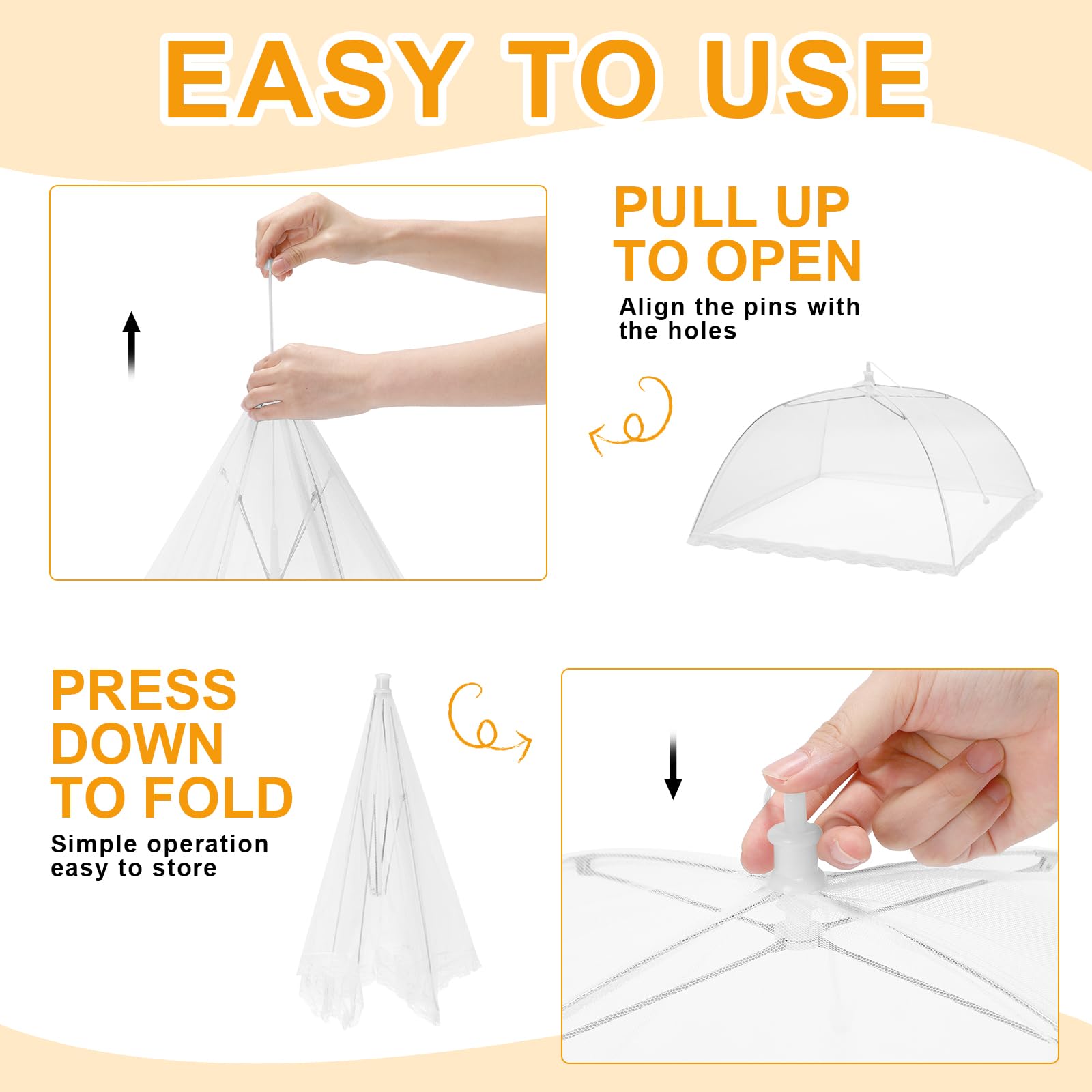 Tanlade 16-Piece Reusable Collapsible Pop-Up Mesh Food Cover Set - 2 Large 40x24 Inch, 4 Medium 17x17 Inch, 5 Small 14x14 Inch & 5 Mini 12x12 Inch Food Nets - Perfect for Outdoor Picnics, BBQs, Camping & Summer Parties (White)