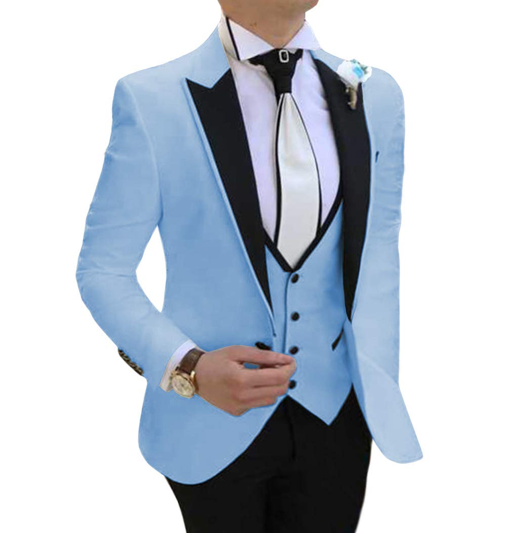 Men's 3-Piece Slim Fit Formal Suit Set - Notch Lapel Tuxedo Blazer, Vest & Pants for Wedding, Groomsmen, Prom & Business Occasions