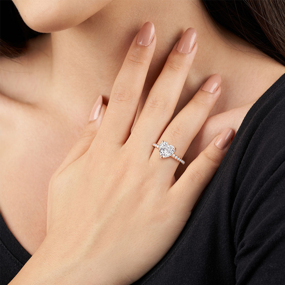 1.5ct Heart Moissanite Engagement Ring for Women - Hidden Halo & Side Stone Accent - Perfect for Valentine's Day, Anniversary & Proposal Gifts