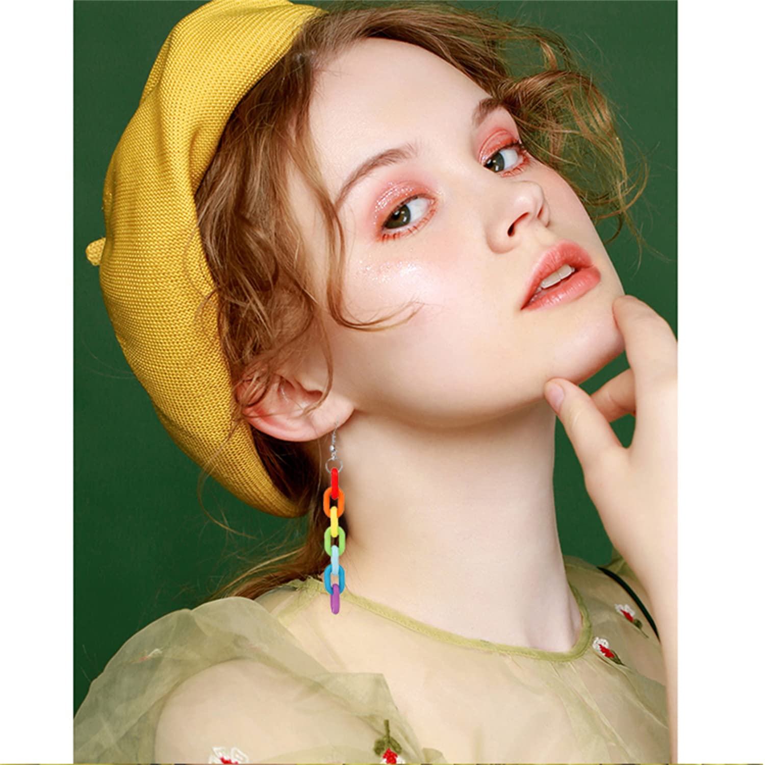Handmade Lightweight Rainbow Resin Chain Earrings - Colorful Acrylic Dangle Jewelry for Women | Boho Chic, Party & Everyday Wear Accessories
