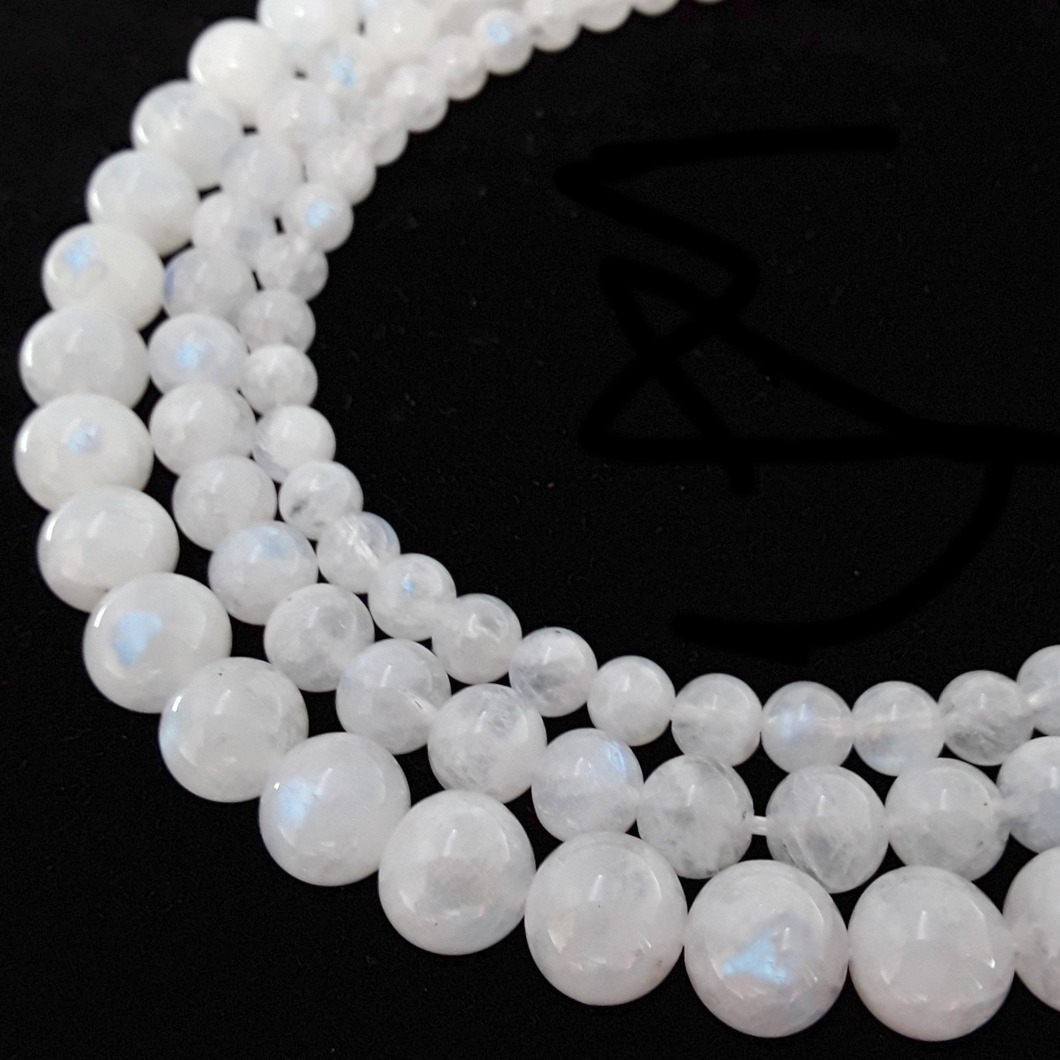Premium AAA White Rainbow Moonstone Beads - 6mm 8mm 10mm 15.5 Inch Strand - Smooth Round Gemstone Beads for Jewelry Making, DIY Crafts & Healing Crystal Bracelets