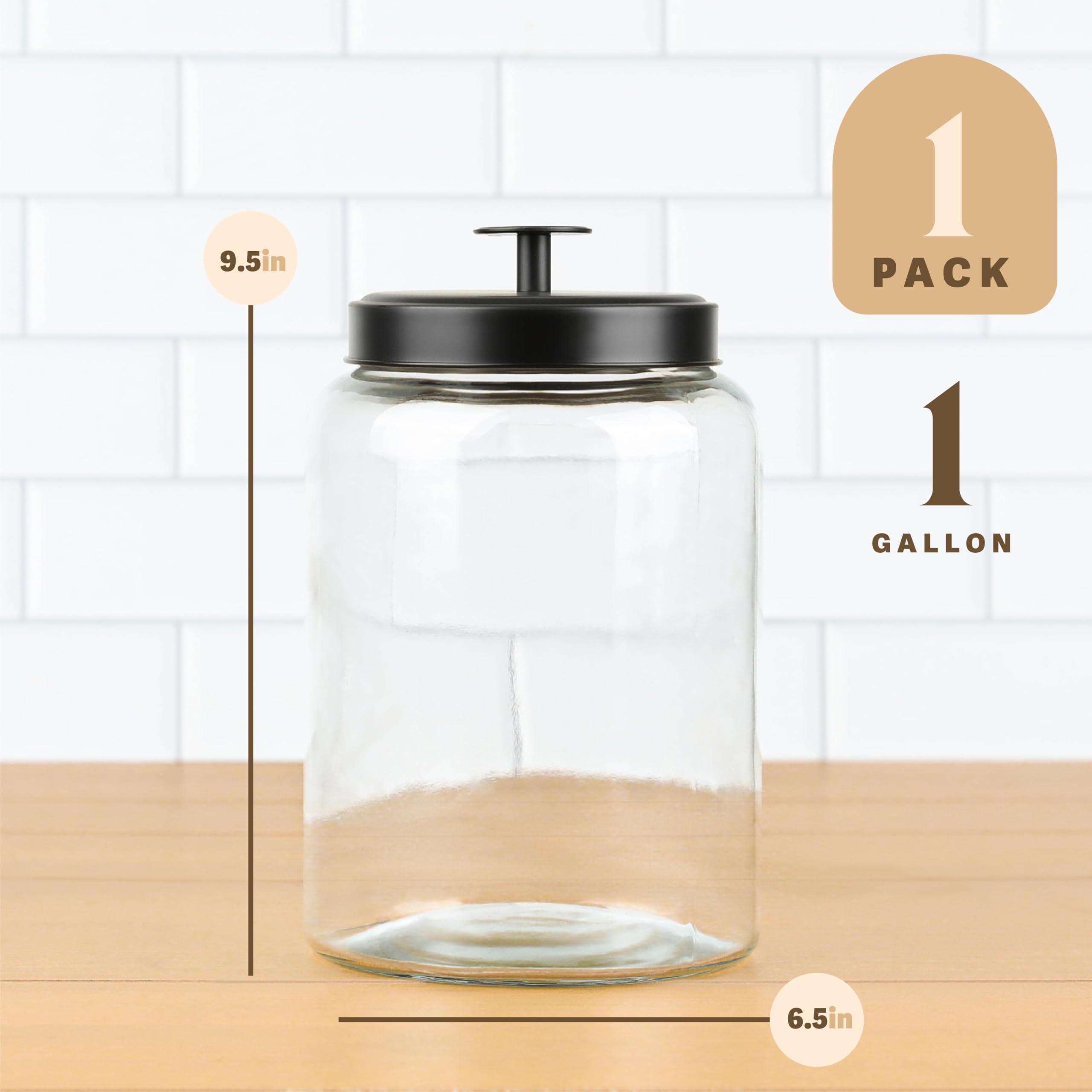 1 Gallon Glass Cookie Jar with Matte Black Metal Lid - Airtight Food Storage Container for Cookies, Candy, Dried Fruits & Nuts - Perfect for Kitchen, Pantry or Laundry Room Organization - Pack of 1 - Great for Home Baking & Bulk Food Storage