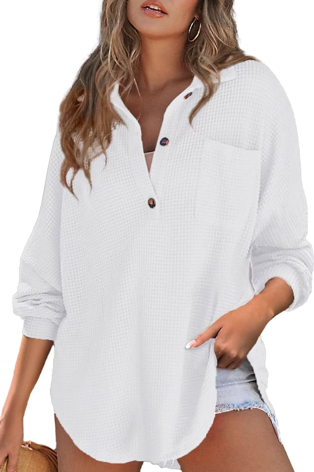 Half Button Long Sleeve Sweatshirt for Women - Comfortable Pullover Top with Button Detail - Casual Fall Winter Fashion for Outfits, Layering & Daily Wear