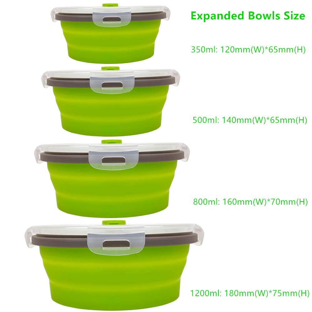 Eco-Friendly Collapsible Food Storage Containers with Lids - 4-Piece Silicone Lunch Box Set, Microwave & Freezer Safe | Perfect for Meal Prep, Office Lunches & Picnics