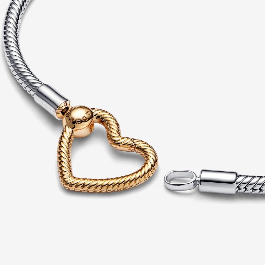 PANDORA Moments Heart Closure Snake Chain Bracelet - Sterling Silver with Cubic Zirconia - Compatible with PANDORA Charms - Elegant Jewelry Gift for Women - Perfect for Anniversary, Valentine's Day & Special Occasions