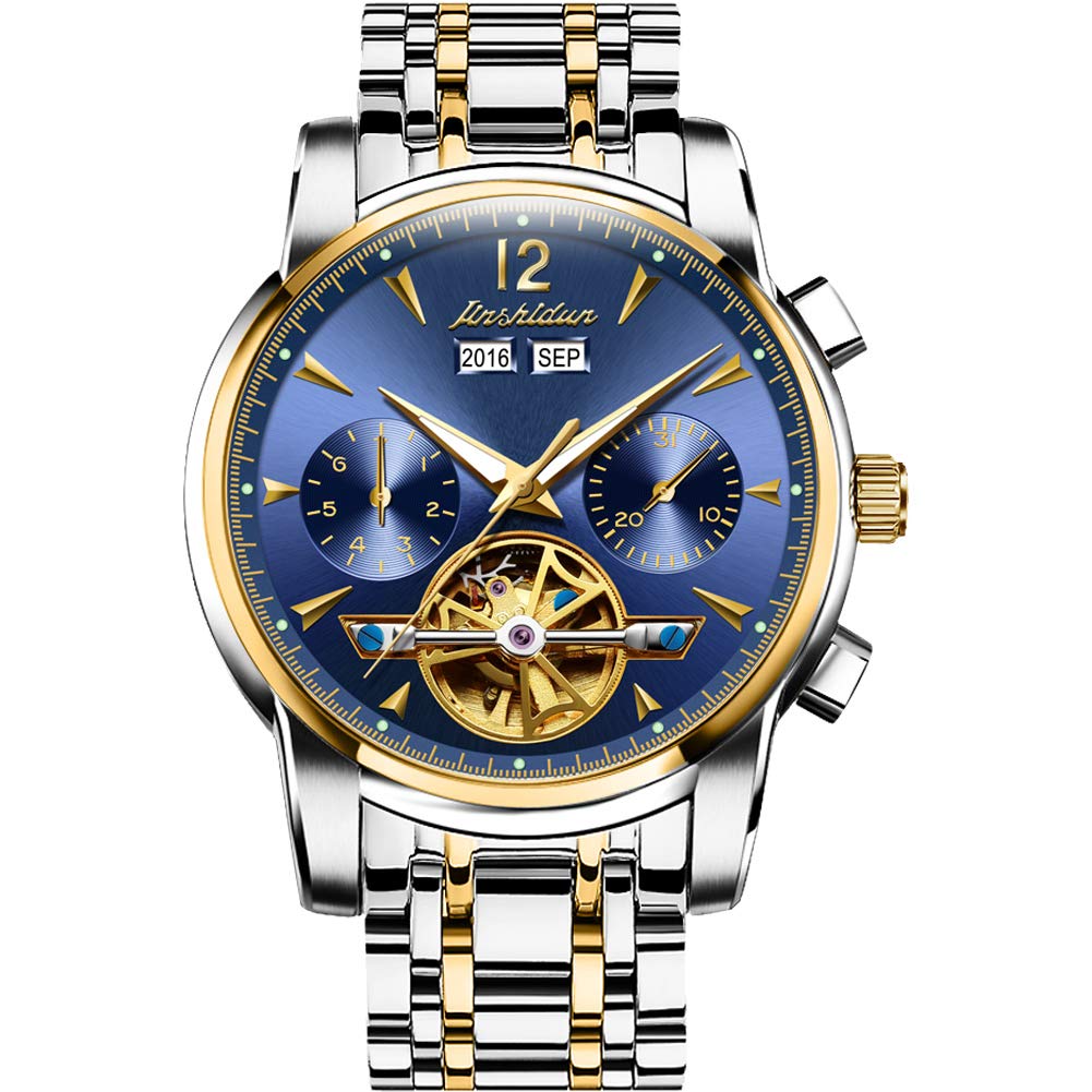 OLEVS Men's Luxury Brown Leather Chronograph Watch - Waterproof Business Casual Date Watch with Luminous Black Dial & Rose Gold Case - Perfect for Office, Formal Events & Everyday Wear