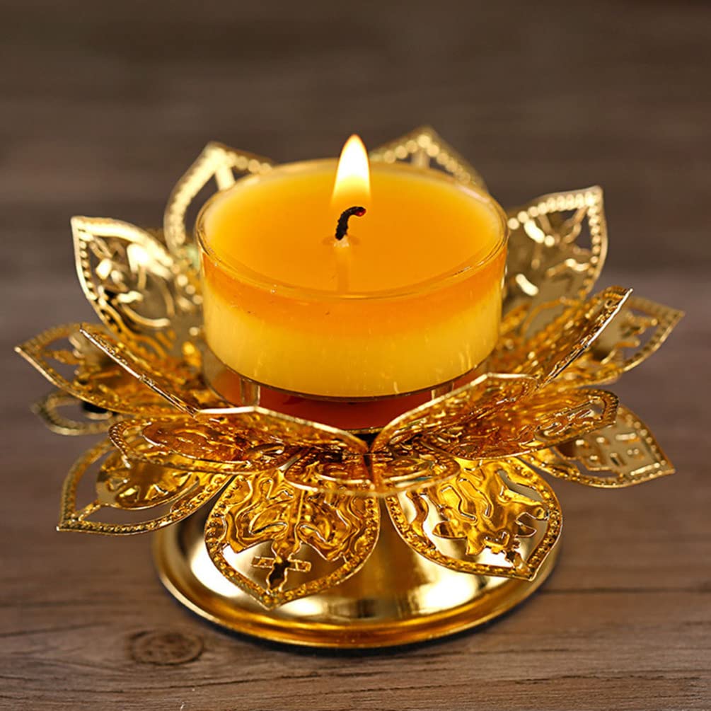 Premium Metal Ghee Lamp Holder - Lotus Shaped Buddhist Candlestick for Religious Ceremonies, Home Altar Decor & Meditation Spaces - Elegant Desktop Candle Holder for Puja, Yoga & Spiritual Practices