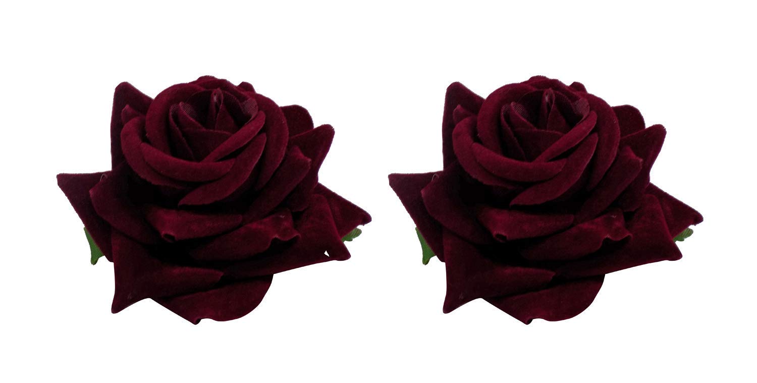 Kidzoo Rose Flower Bridal Hair Clips - 2 Pack Wedding Hair Accessories for Women & Girls | Perfect for Brides, Prom, Formal Events & Special Occasions (Maroon)