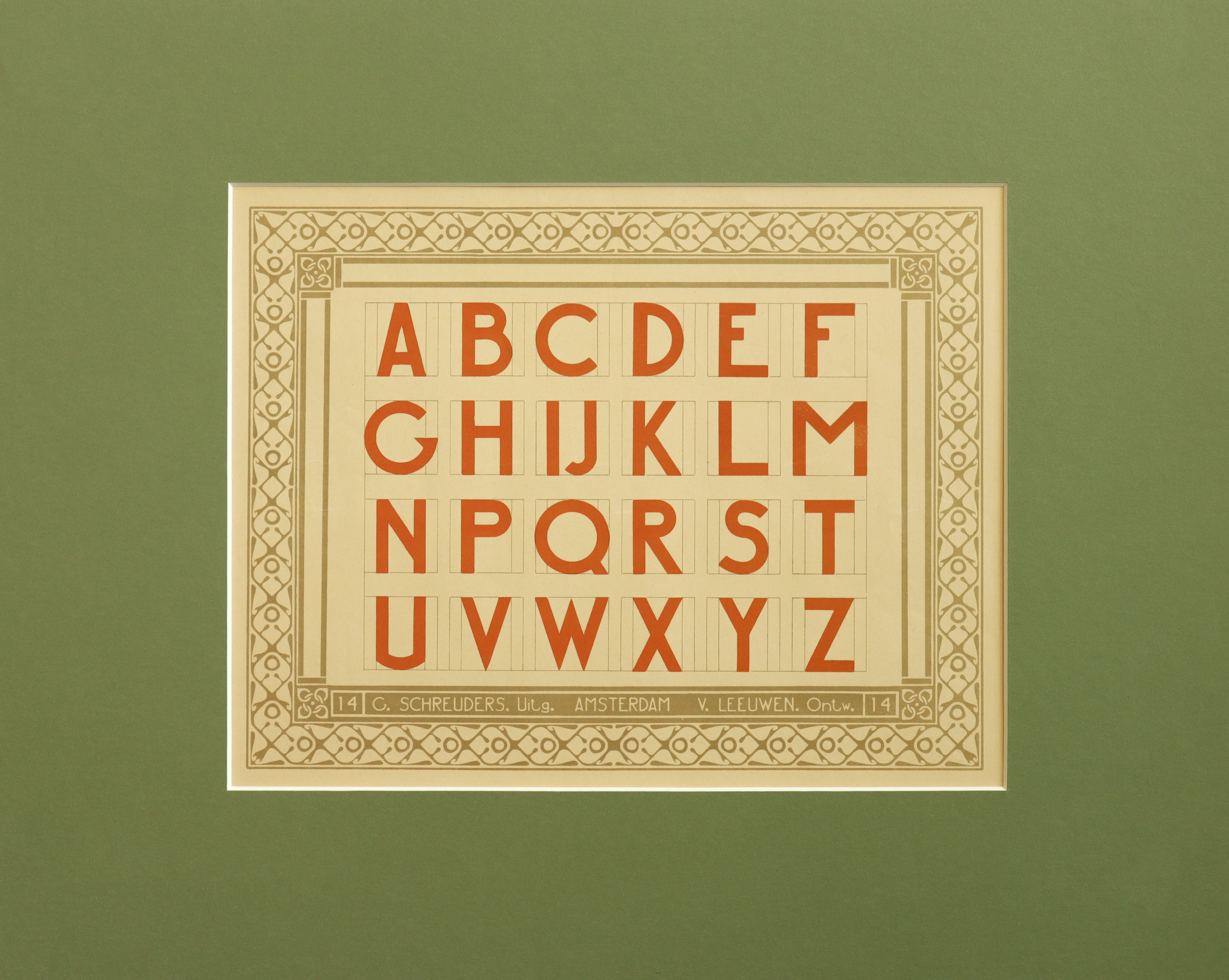 Vintage 1907 Dutch Letterpress Alphabet Sheet - Matted Framed Art (ABCDEF GHIJKLM NPQRST UVWXYZ) - Perfect for Home Office Decor, Graphic Design Inspiration & Vintage Typography Collectors