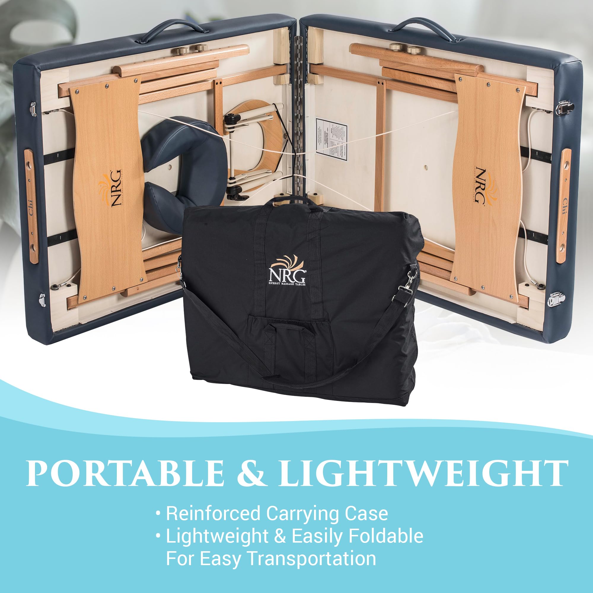 NRG Chi Portable Folding Massage Table with Face Cradle & Carrying Case - Lightweight Professional Spa Massage Bed for Home, Clinic & Mobile Therapists - Perfect for Deep Tissue, Swedish & Relaxation Massages