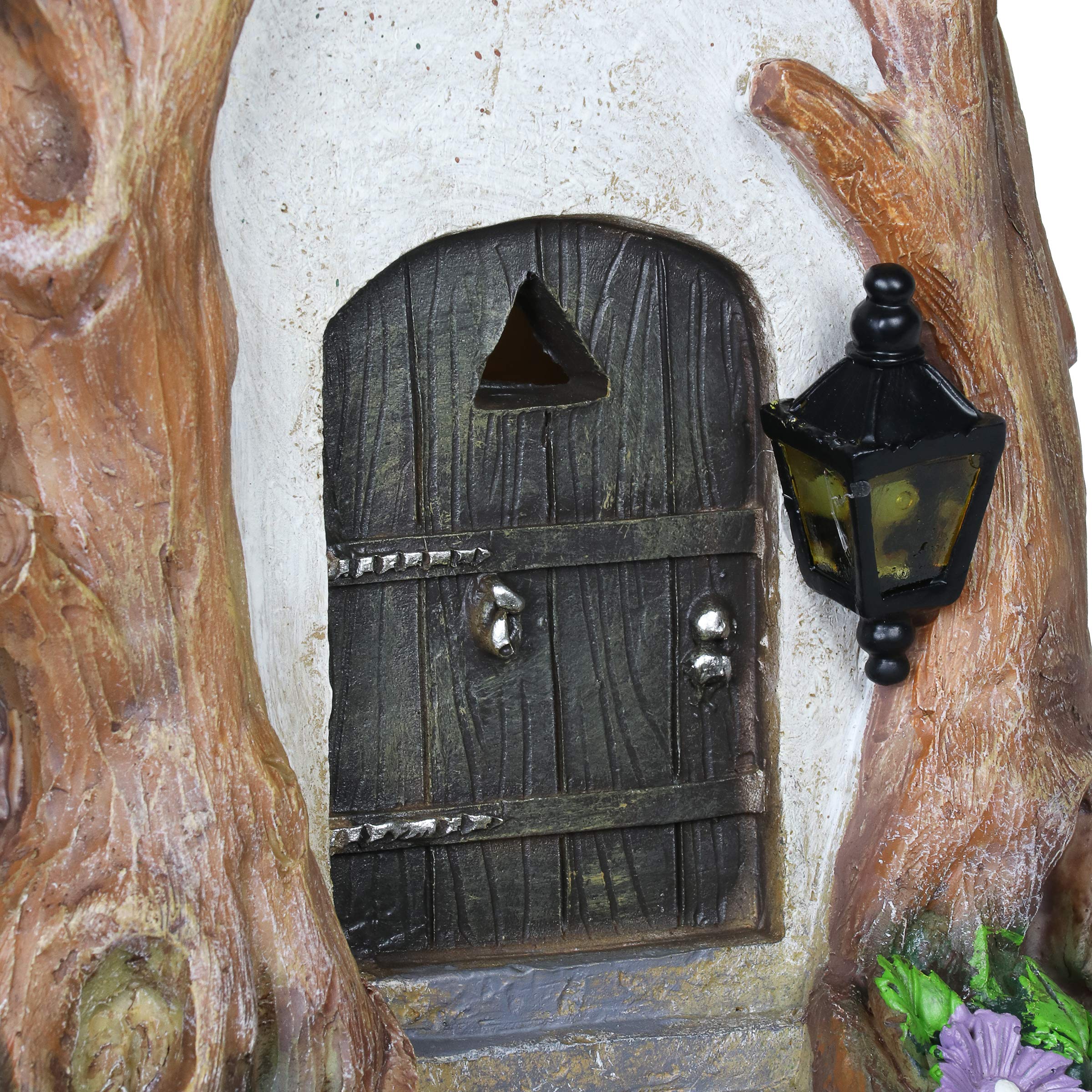 Exhart Solar-Powered Fairy Garden Sculpture - LED Illuminated Tree Trunk Fairy House, Weather-Resistant Resin Outdoor Decor for Lawn, Yard & Patio (8.5 x 9.5 x 11.5 Inch) - Perfect for Garden Pathways, Flower Beds & Magical Nighttime Displays
