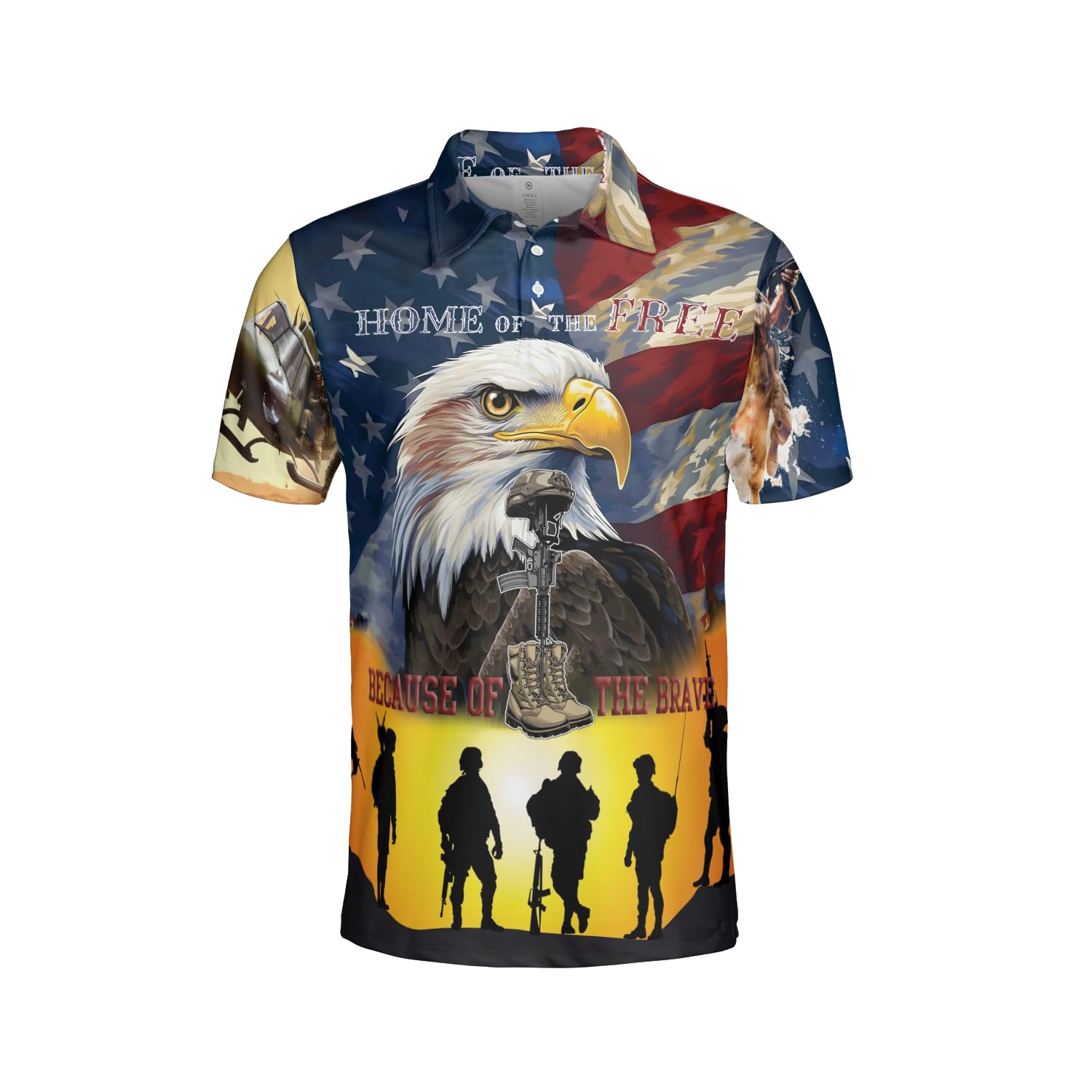 **Eagle Polo Shirts for Men & Women - 3D Printed Short Sleeve Golf Shirts - Moisture Wicking, Breathable & Comfortable - Funny Veteran Design - Set of 5 - Perfect for Golf, Casual Wear & Outdoor Activities**
