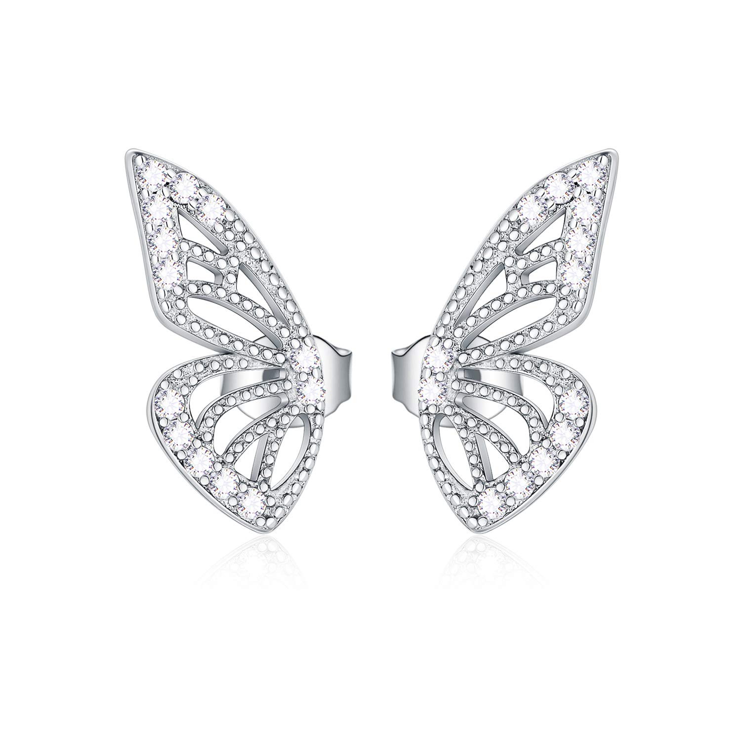 RMREWY 925 Sterling Silver Butterfly Stud Earrings with Cubic Zirconia - Half Wing Design Fashion Jewelry for Women & Girlfriend - Perfect for Birthday Gifts, Anniversary, and Everyday Wear