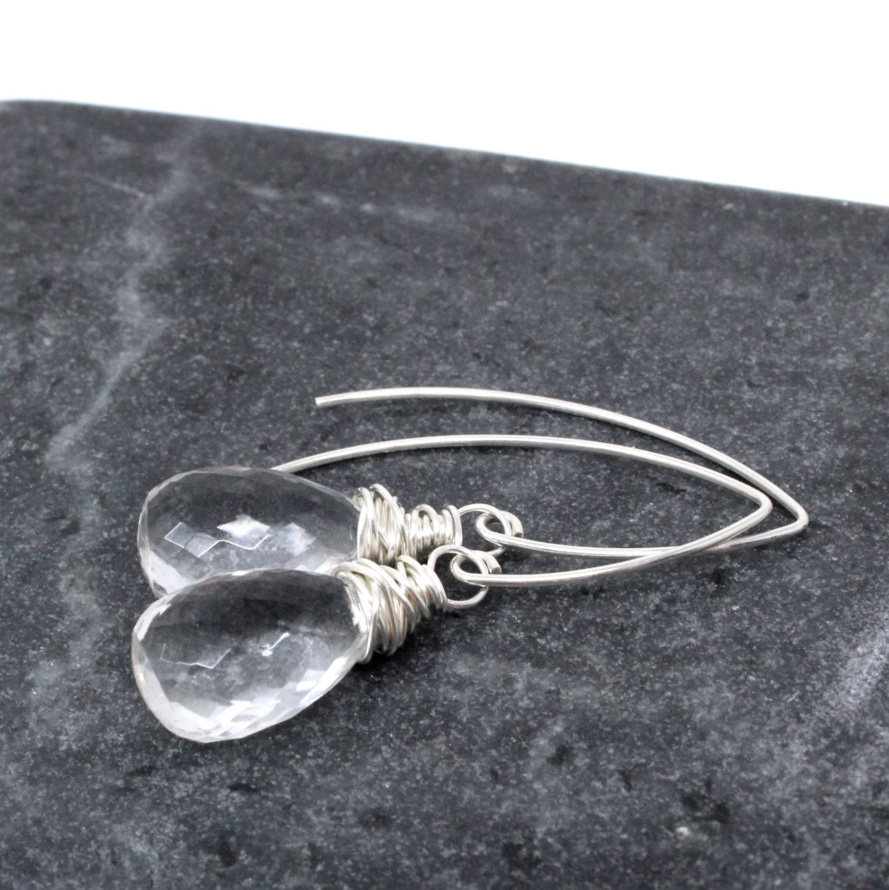 Arched Crystal Quartz Earrings - Sterling Silver Dangling Drop Earrings for Women | Elegant Boho Jewelry for Parties, Weddings & Everyday Wear