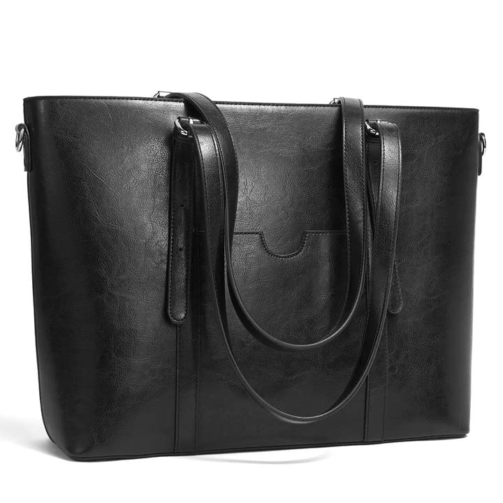 BROMEN Vintage Leather Laptop Tote Bag for Women - 15.6 Inch Work Briefcase with Shoulder Strap - Perfect for Business Meetings, Office Commute & Professional Travel