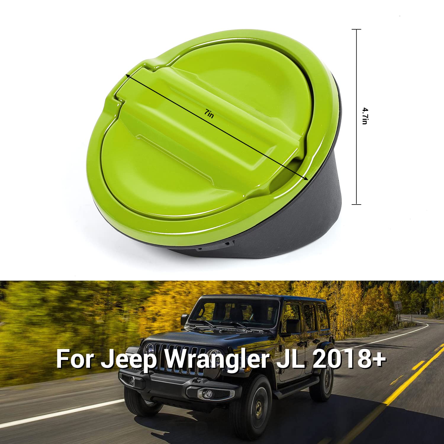 JWWY Aluminum Alloy Fuel Tank Cover for 2018-2024 Jeep Wrangler JL - Gas Cap & Petrol Filler Trim Accessory (Green) - Durable Exterior Upgrade for Off-Road Adventures & Daily Driving