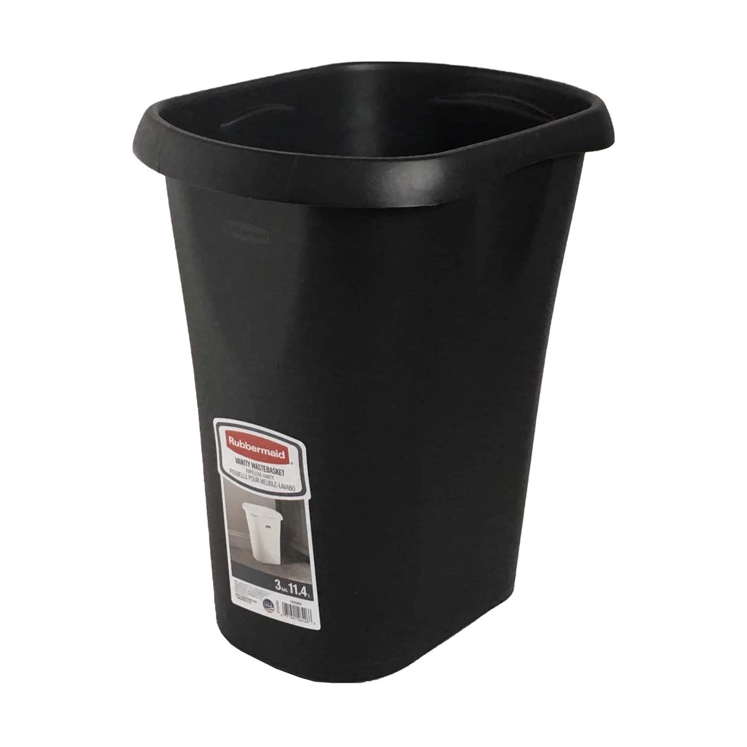 Rubbermaid 3 Gallon Open Wastebasket - Black Trash Can for Bedroom, Office, Kitchen & Bathroom | Small Garbage Bin for Home & Workspace Organization