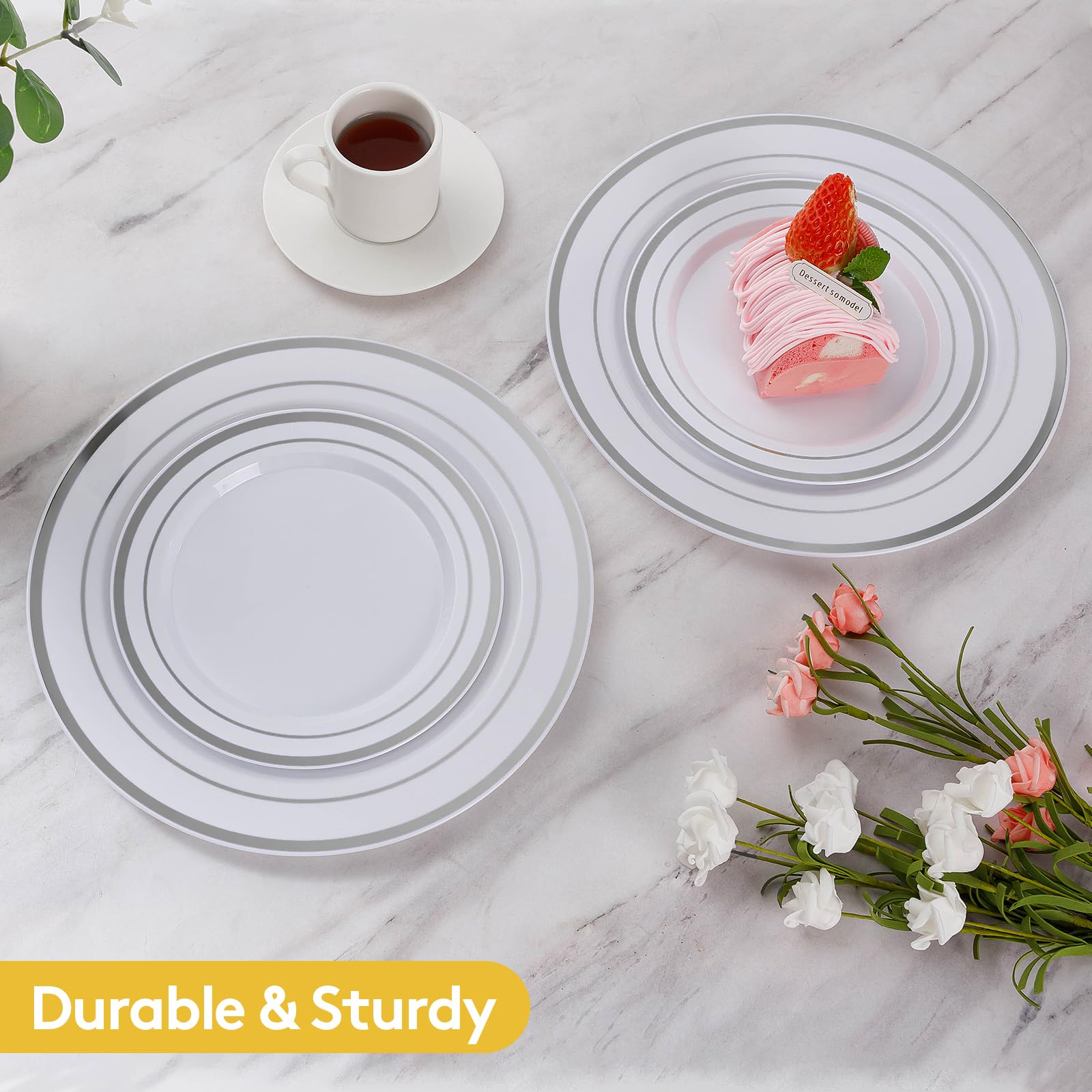 Goodluck 120-Piece Silver Plastic Plates Set - Heavy Duty Disposable Dinnerware (60x10.25