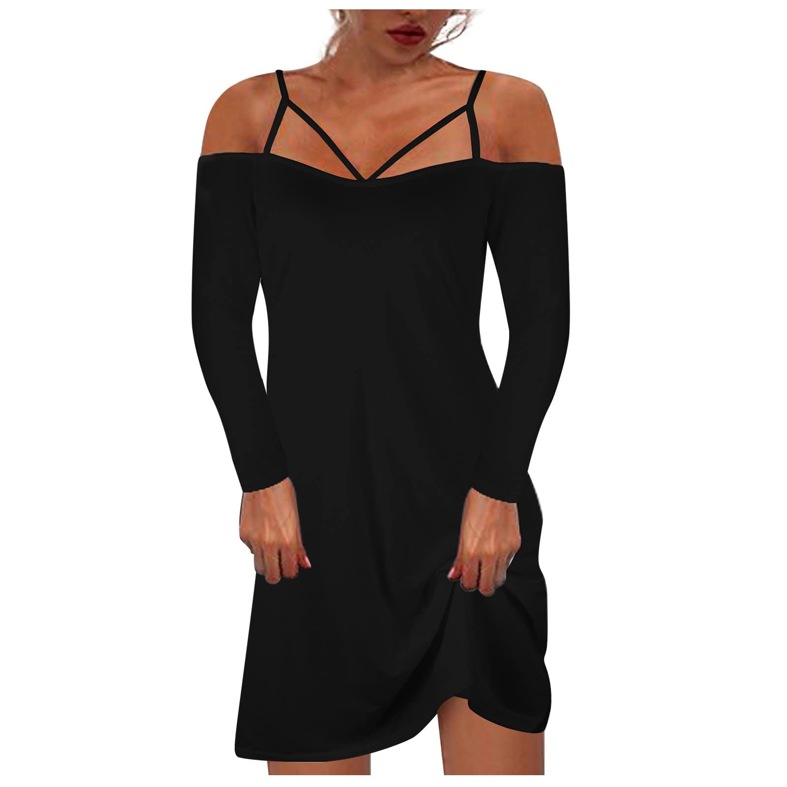 Dazeni 1950s Vintage Summer Dresses for Women - Long Sleeve Flowy Knee Length Prom Dress in Black | Perfect for Casual Outings, Garden Parties & Retro-Themed Events