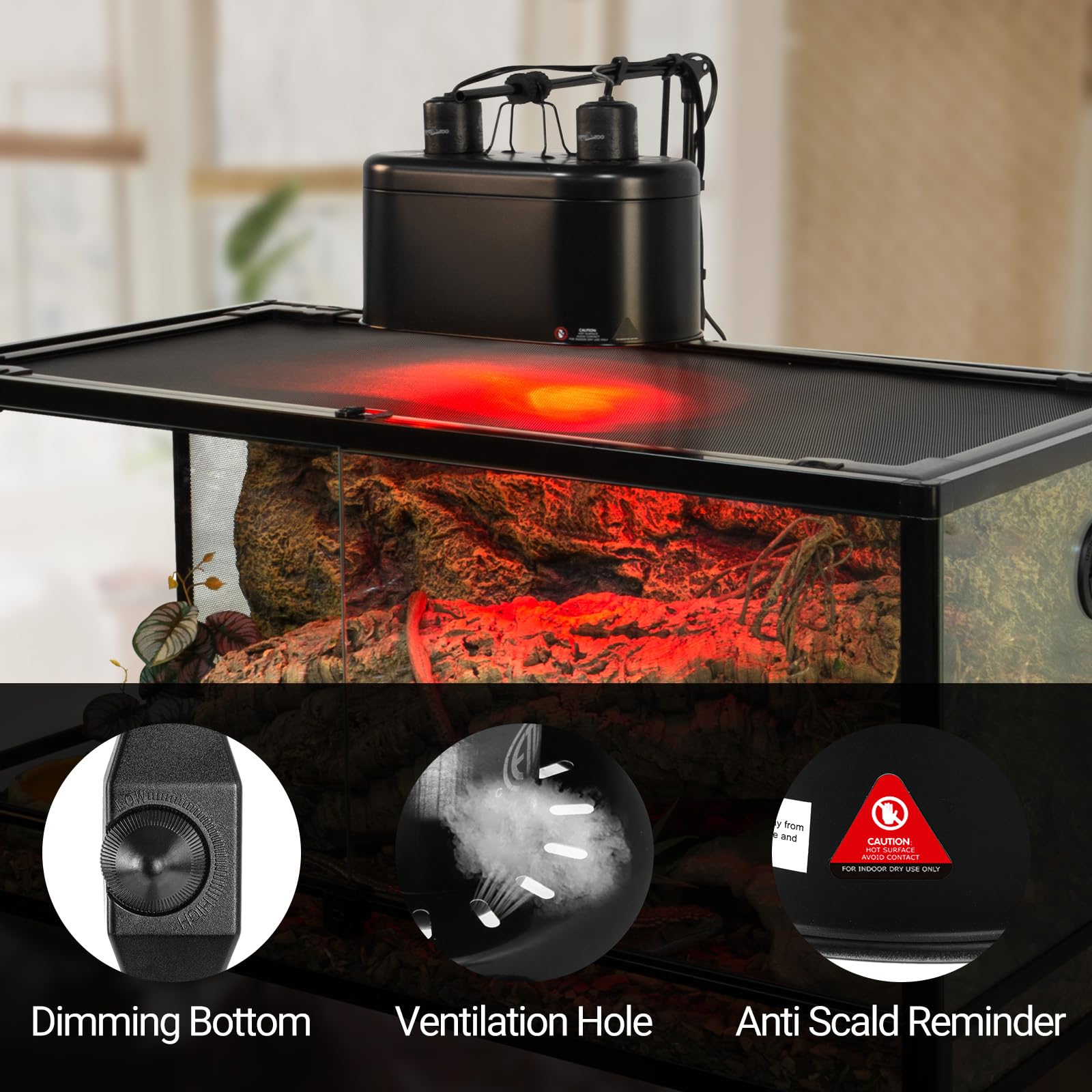REPTI ZOO Dual Reptile Light Fixture with Dimmer - Deep Dome Heat Lamp & UVB Light Combo for Reptile Terrariums - Perfect for Bearded Dragons, Turtles & Snakes in 20-40 Gallon Tanks