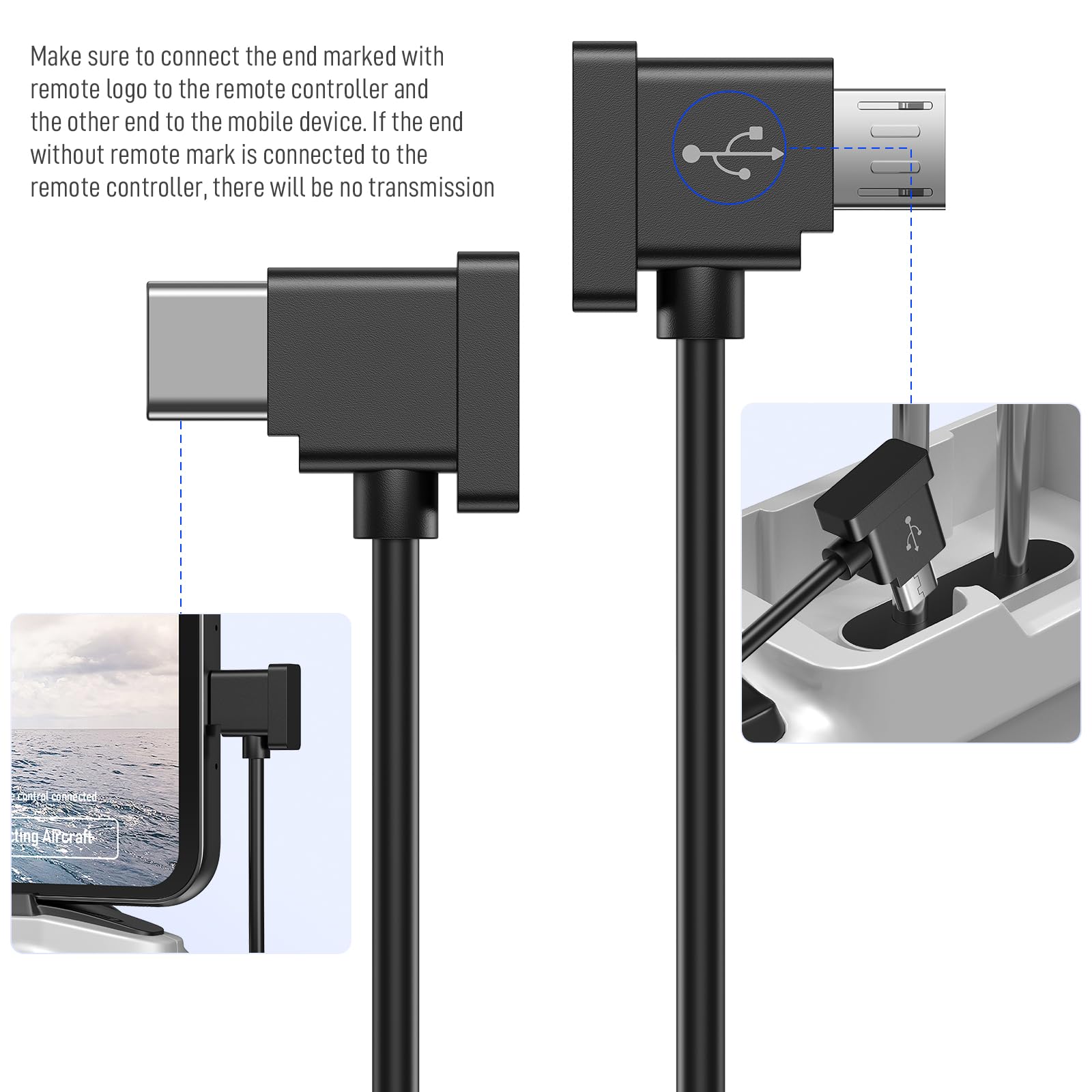 DJI Mavic Mini/SE/2/Pro/Zoom/Air/Spark Drone OTG Cable - Micro USB to USB C Converter for iPhone 16 Pro Plus & Galaxy S24 - 1FT Short Data Sync Charging Cord - Perfect for Aerial Photography & Drone Control